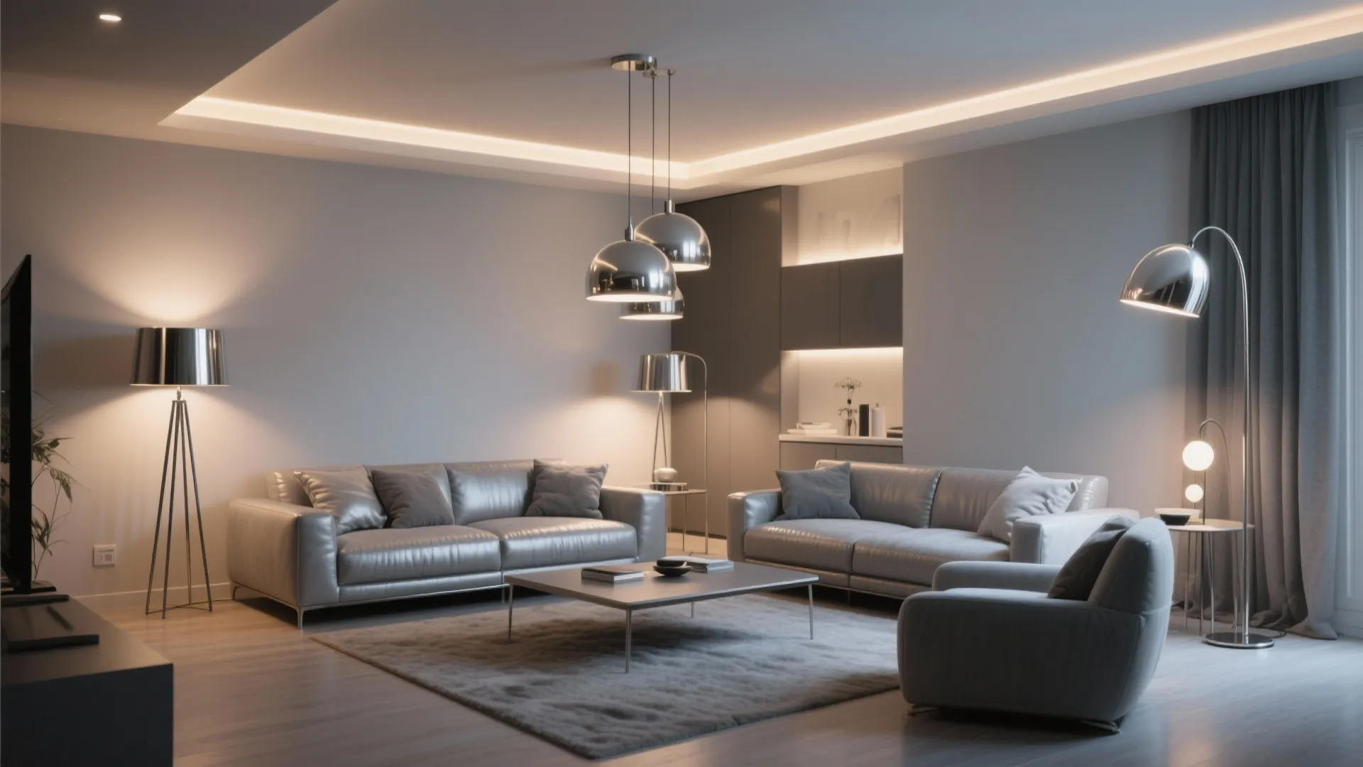 10. Layered Lighting in Silver Finishes