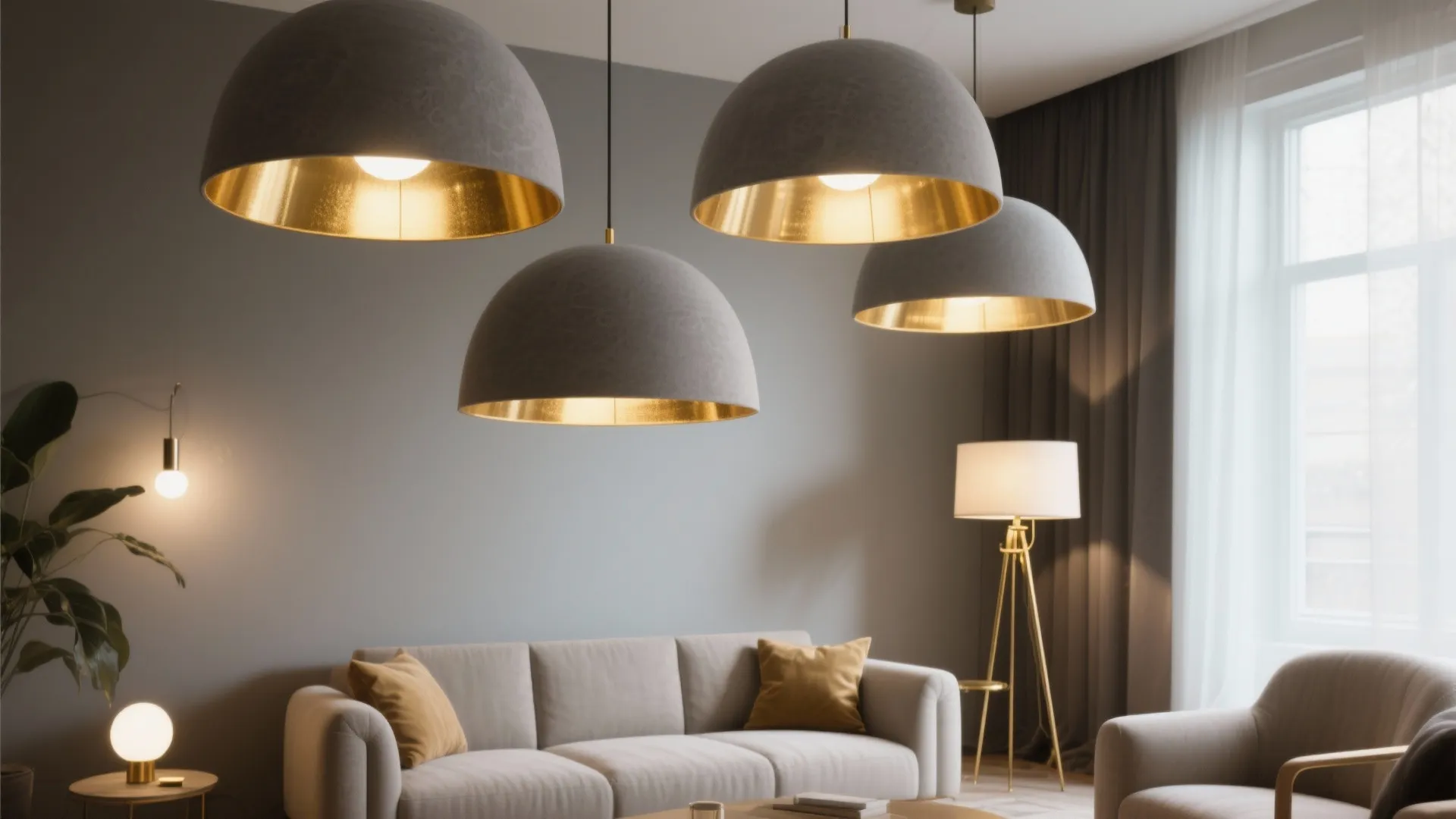 4. Layered Lighting: Grey Fixtures, Gold Details
