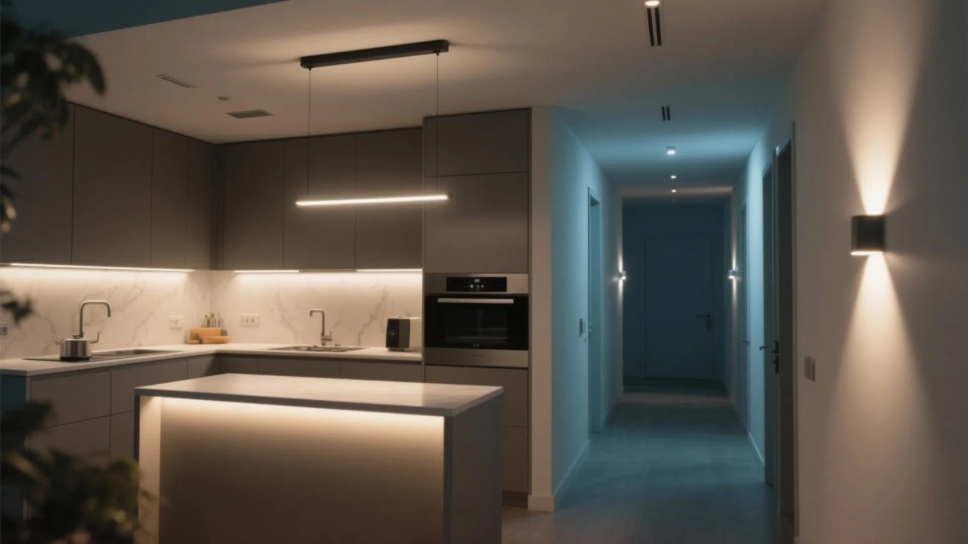 Layered lighting to lead the hall