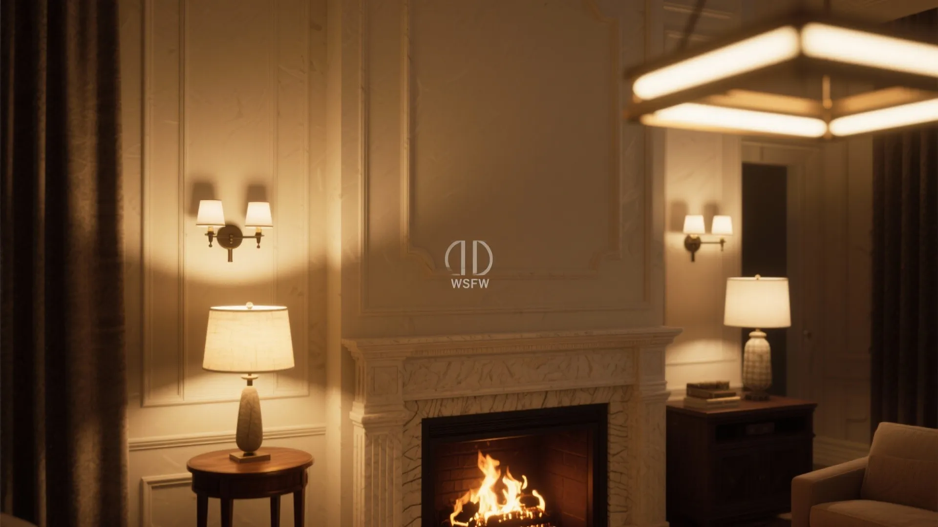 9. Layered Lighting Around the Hearth