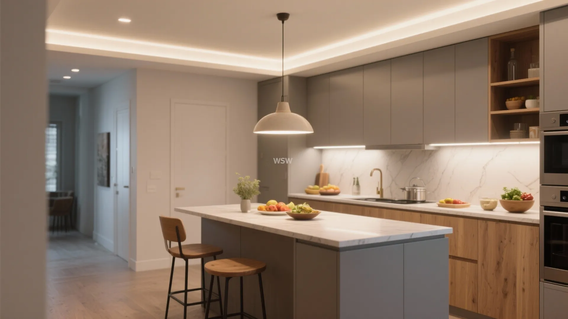 Integrated lighting and multipurpose island