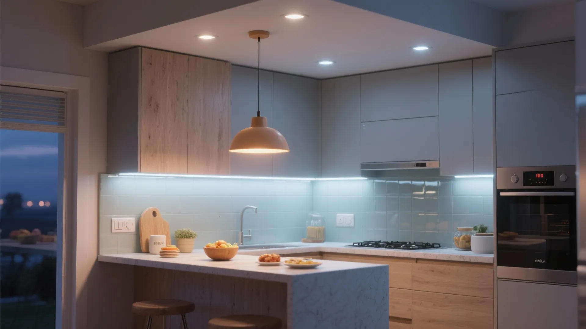 Smart lighting layers for small kitchens