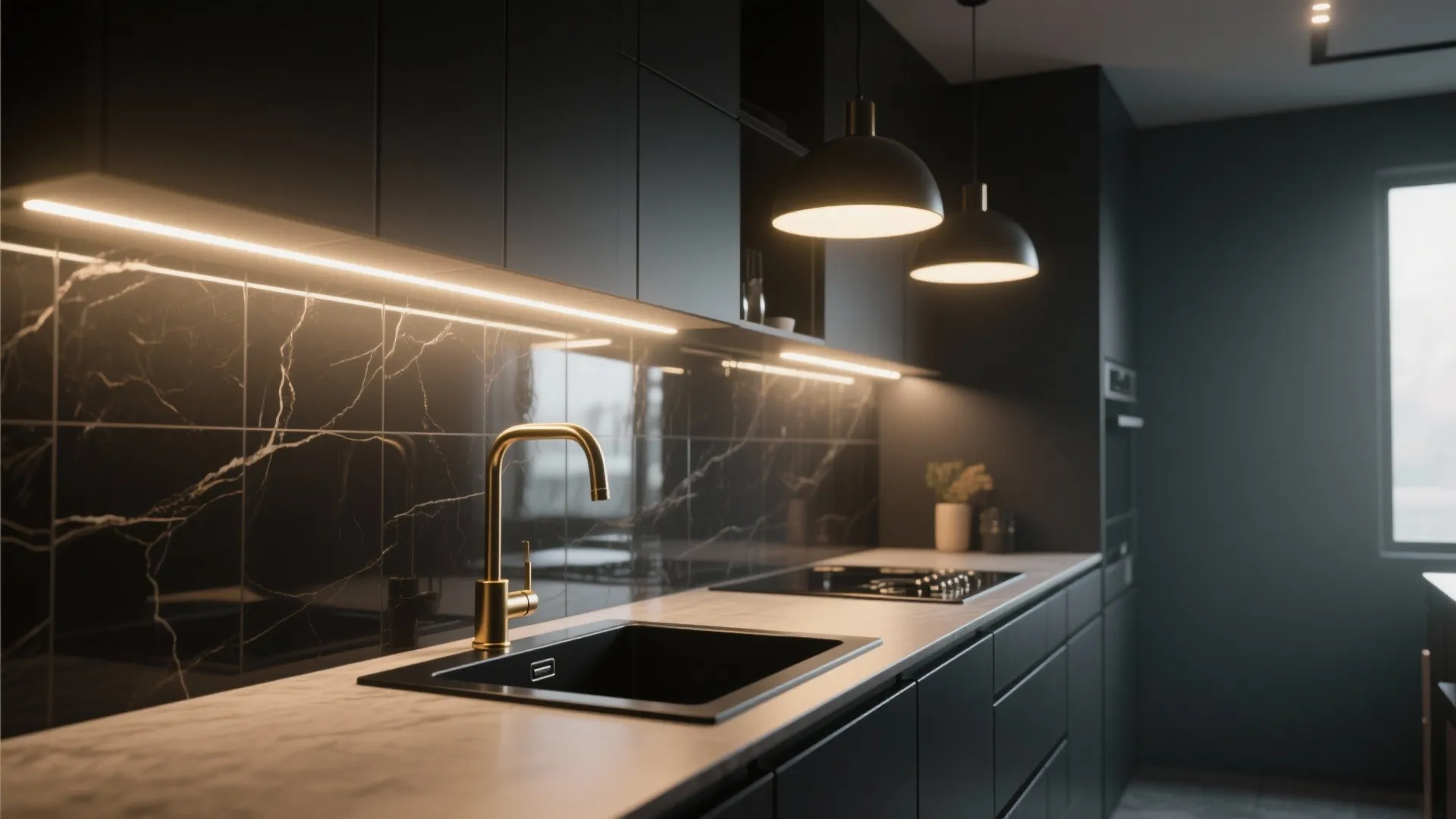 5. Layered lighting to show off black finishes