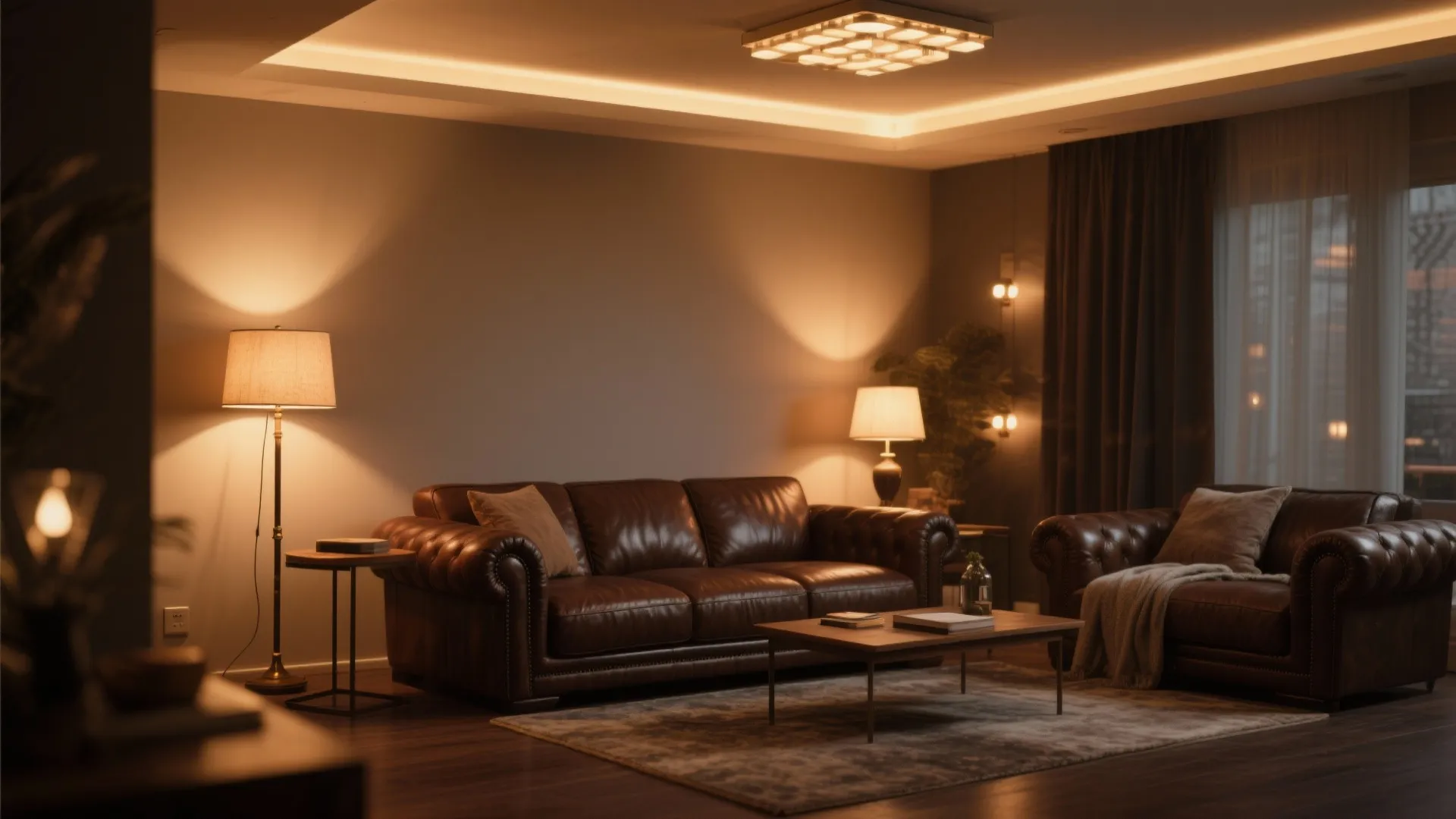 6. Layered Lighting Around Leather