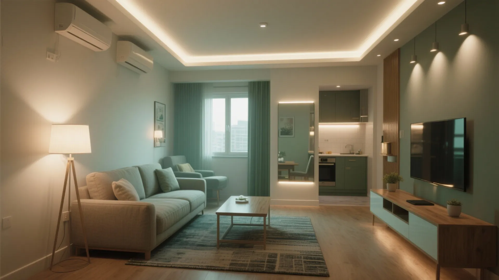 Light layering that doubles perceived space