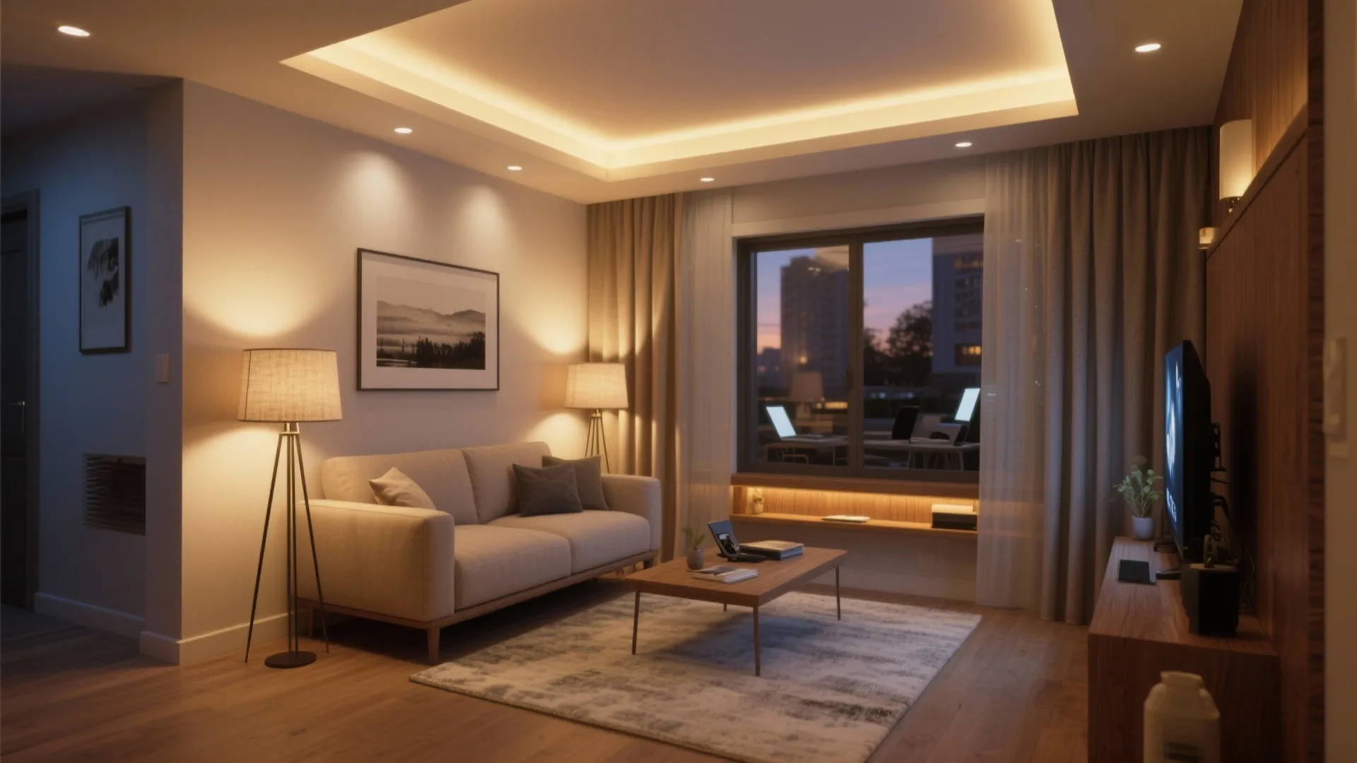 Layered lighting that flatters compact living rooms