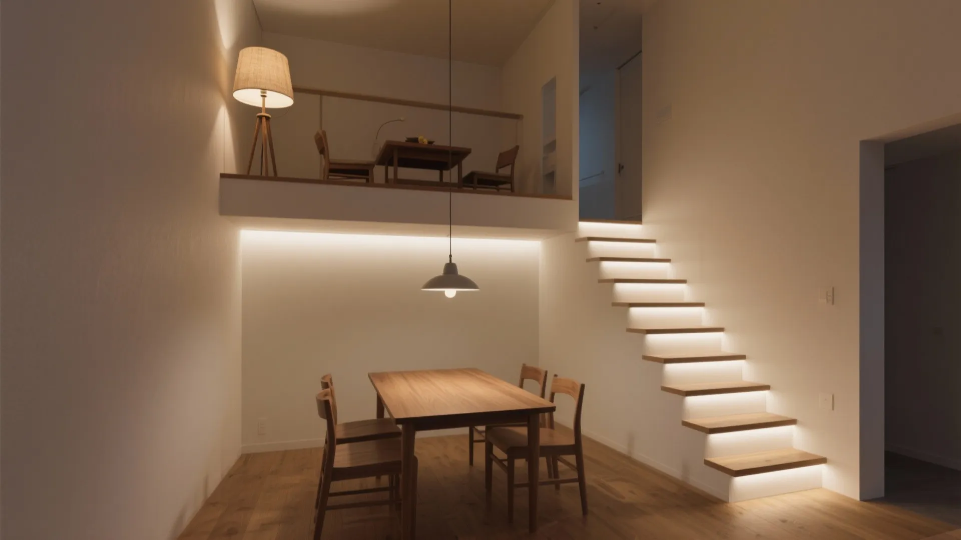 Tips 3: 二層の天井高を“静と動”で照明分割（日式風格の光）