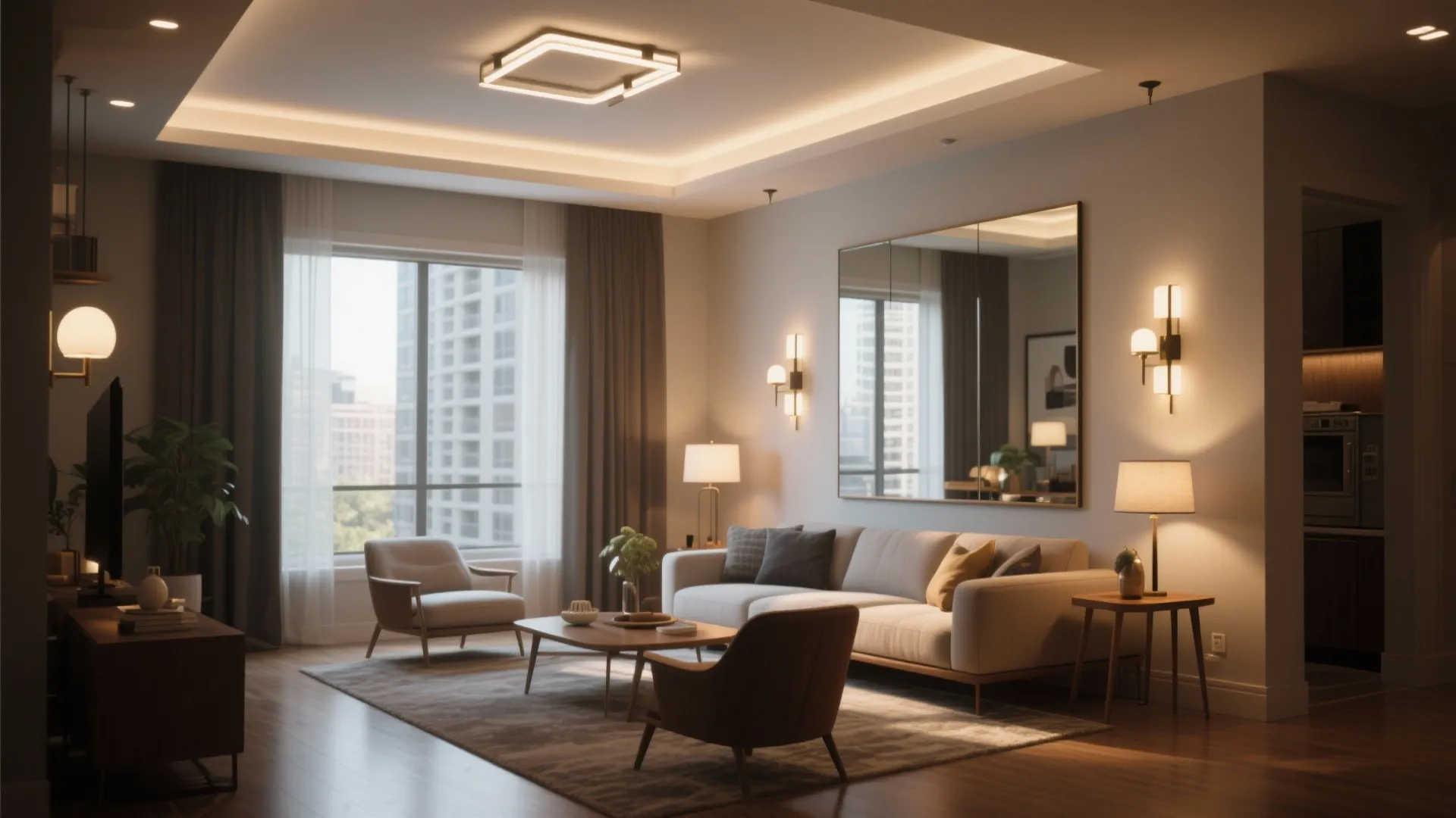 5. Layered lighting and mirrors for depth