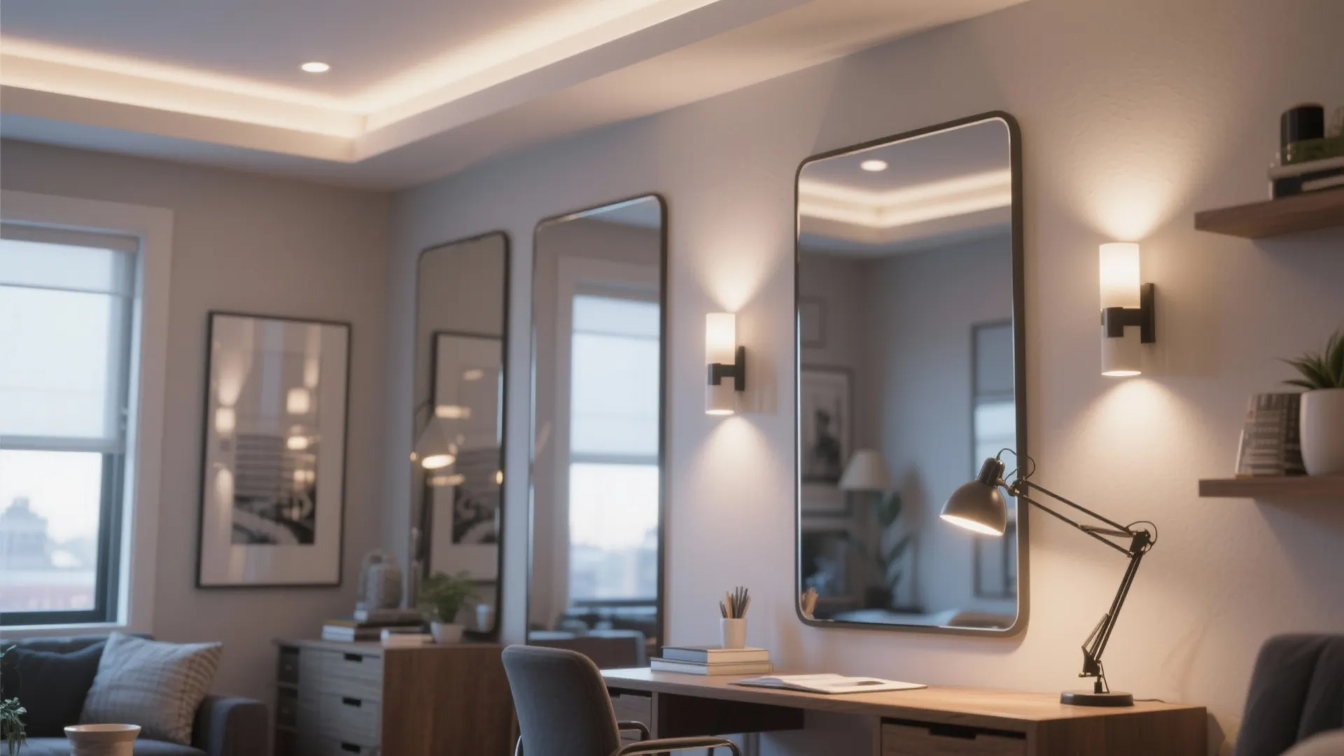 3. Layered Lighting and Mirrors to Expand Depth