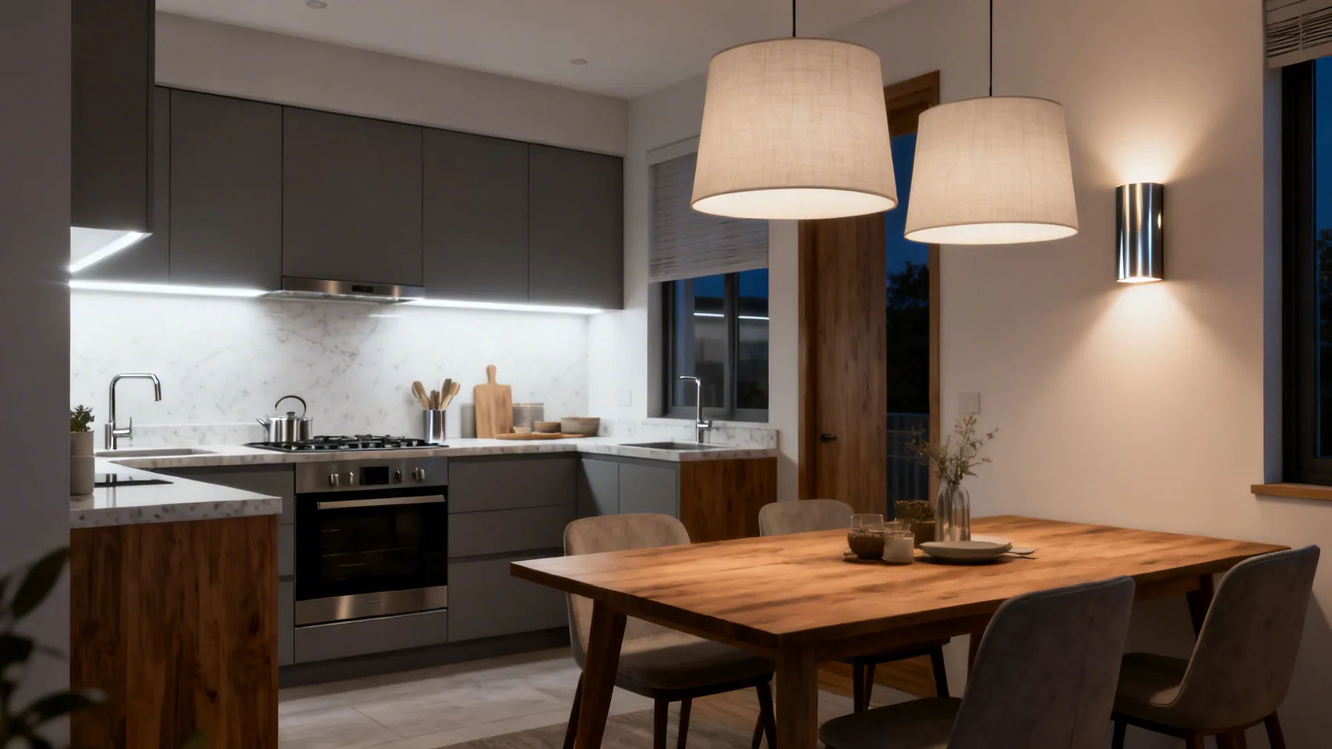 5) Flexible lighting layers for cooking and dining