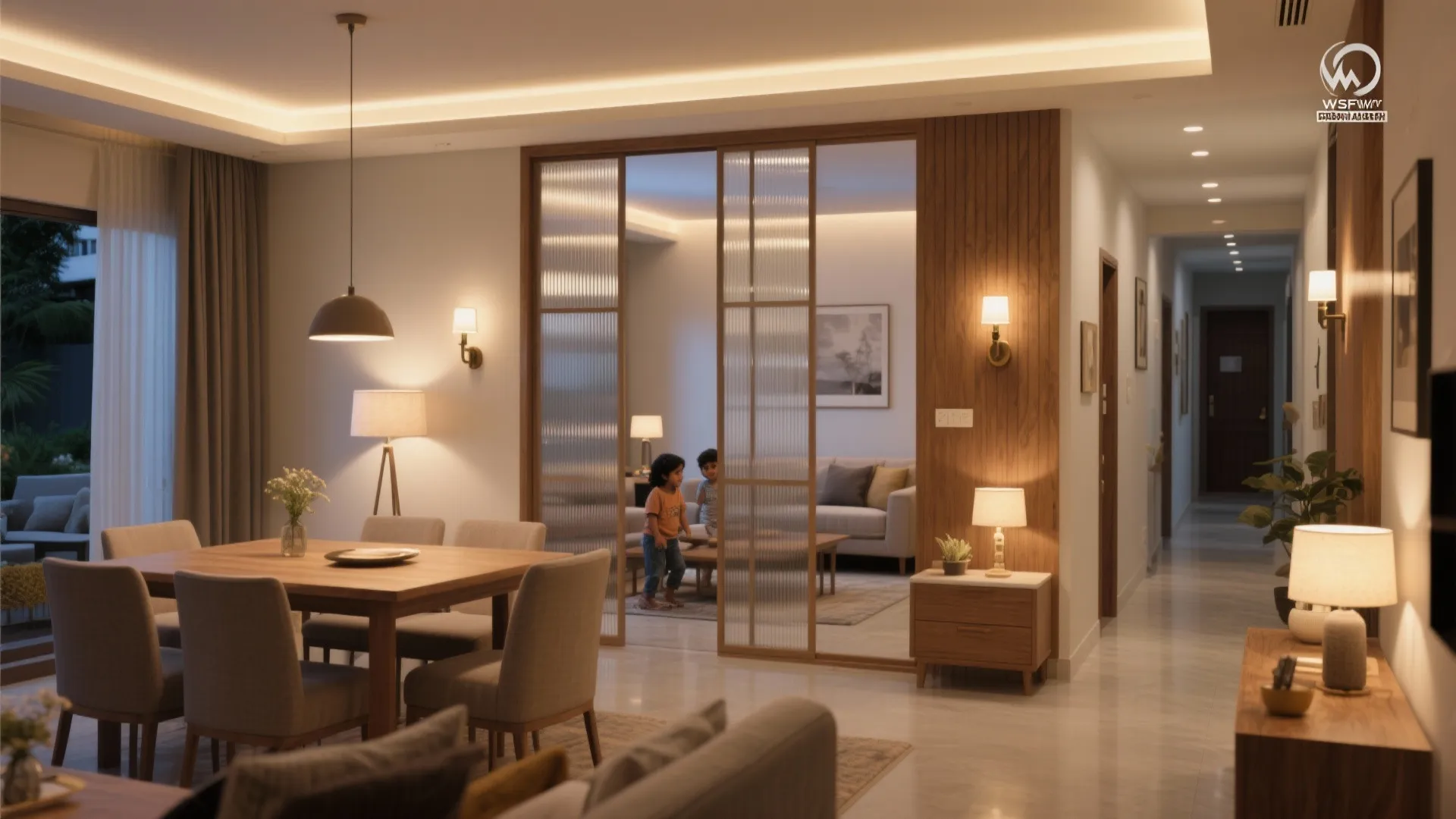 Lighting layers and sliding partitions for breathable flow