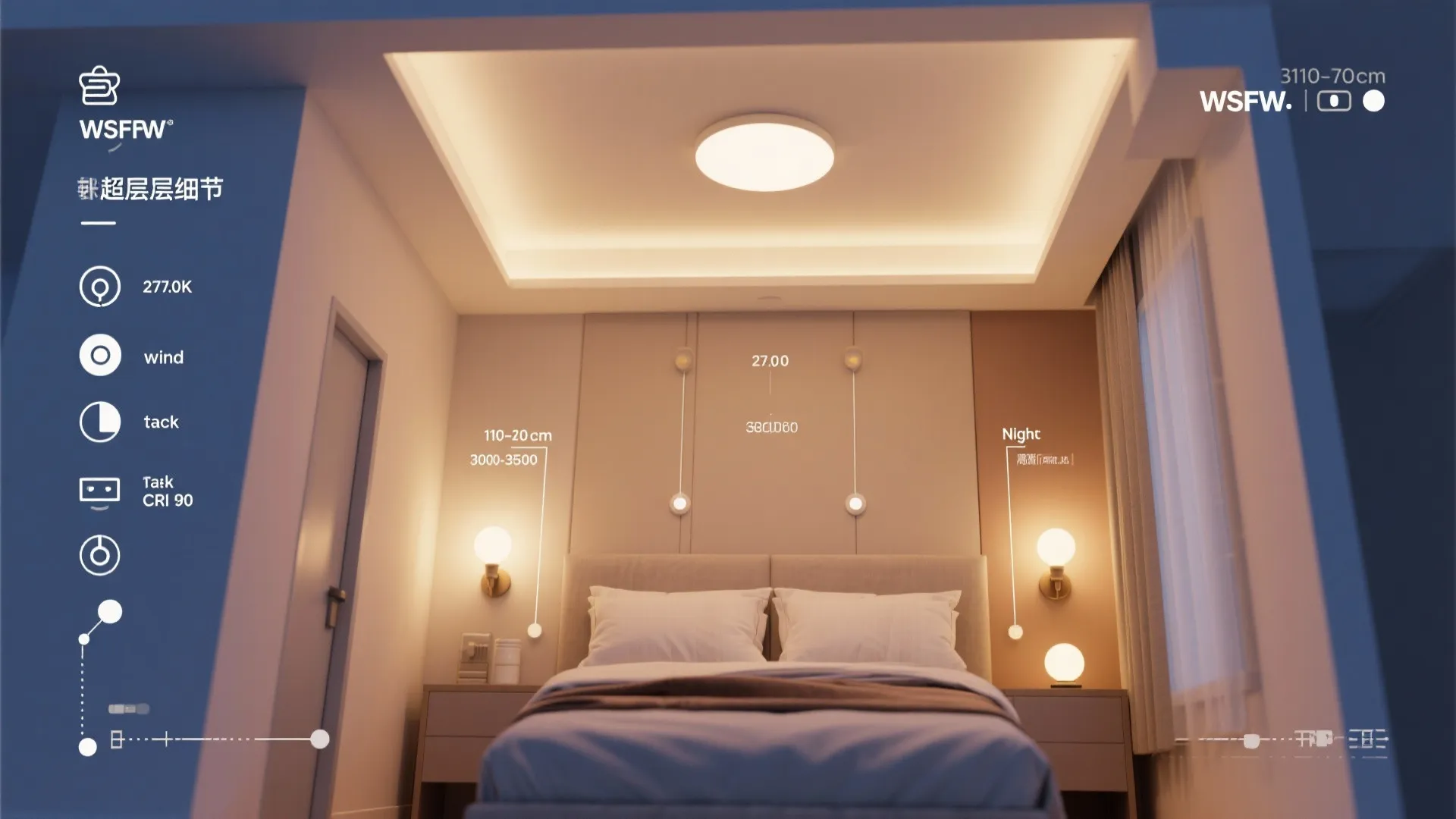 Layered lighting plan with dimmers and color temperature