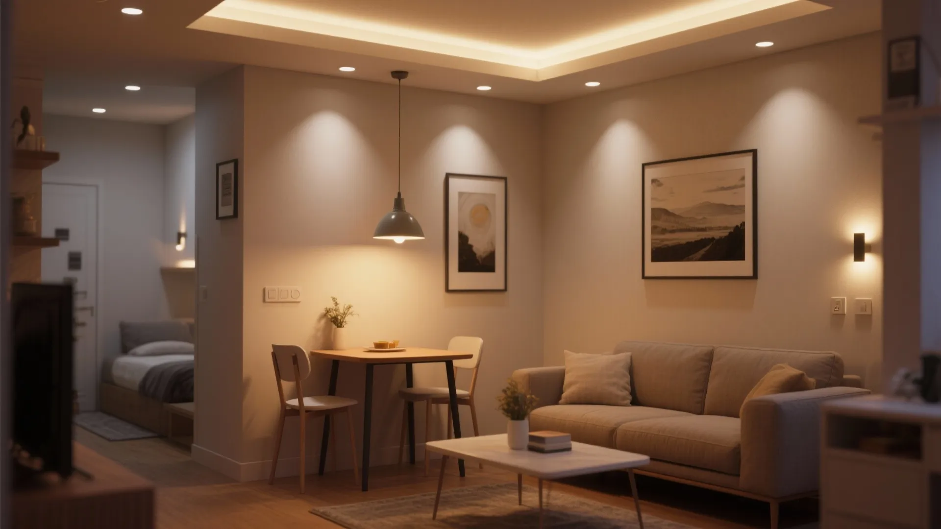 Layered plan: ambient + task + accent