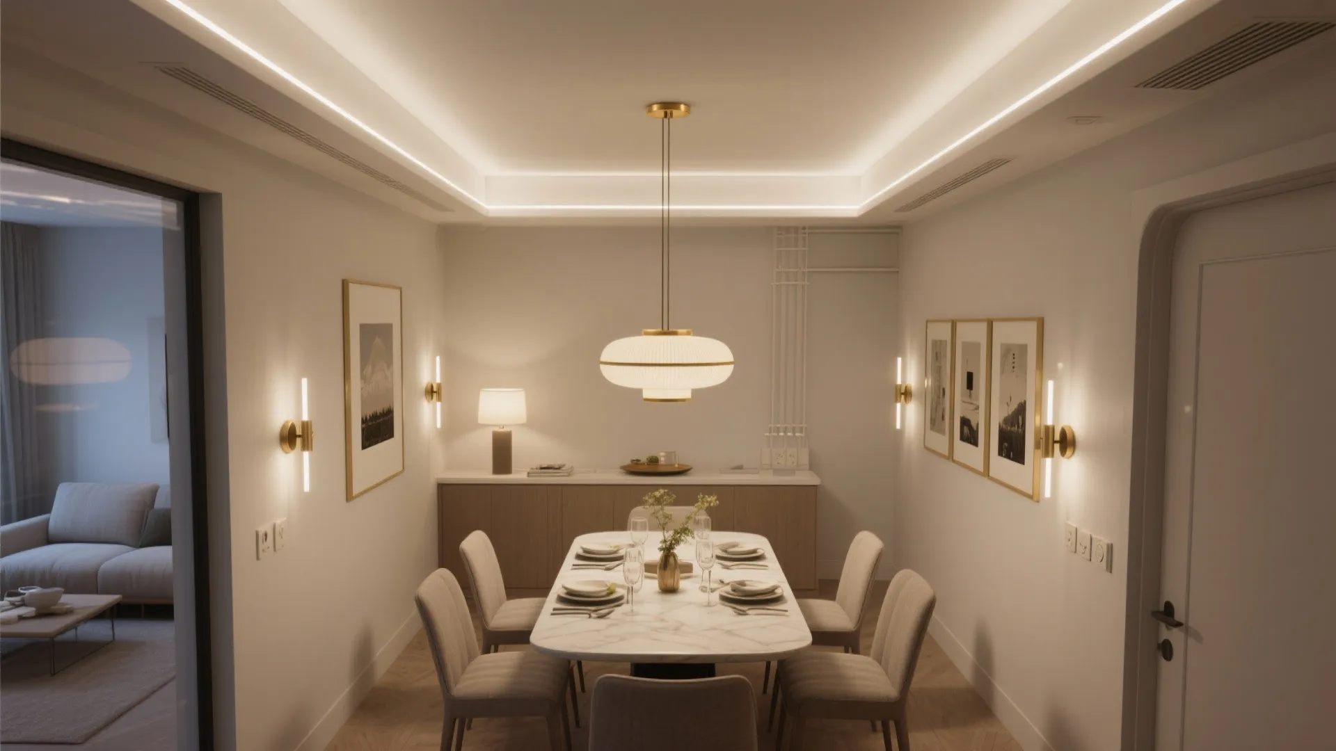 4) Layered Lighting: Pendant + Sconces + Hidden LED