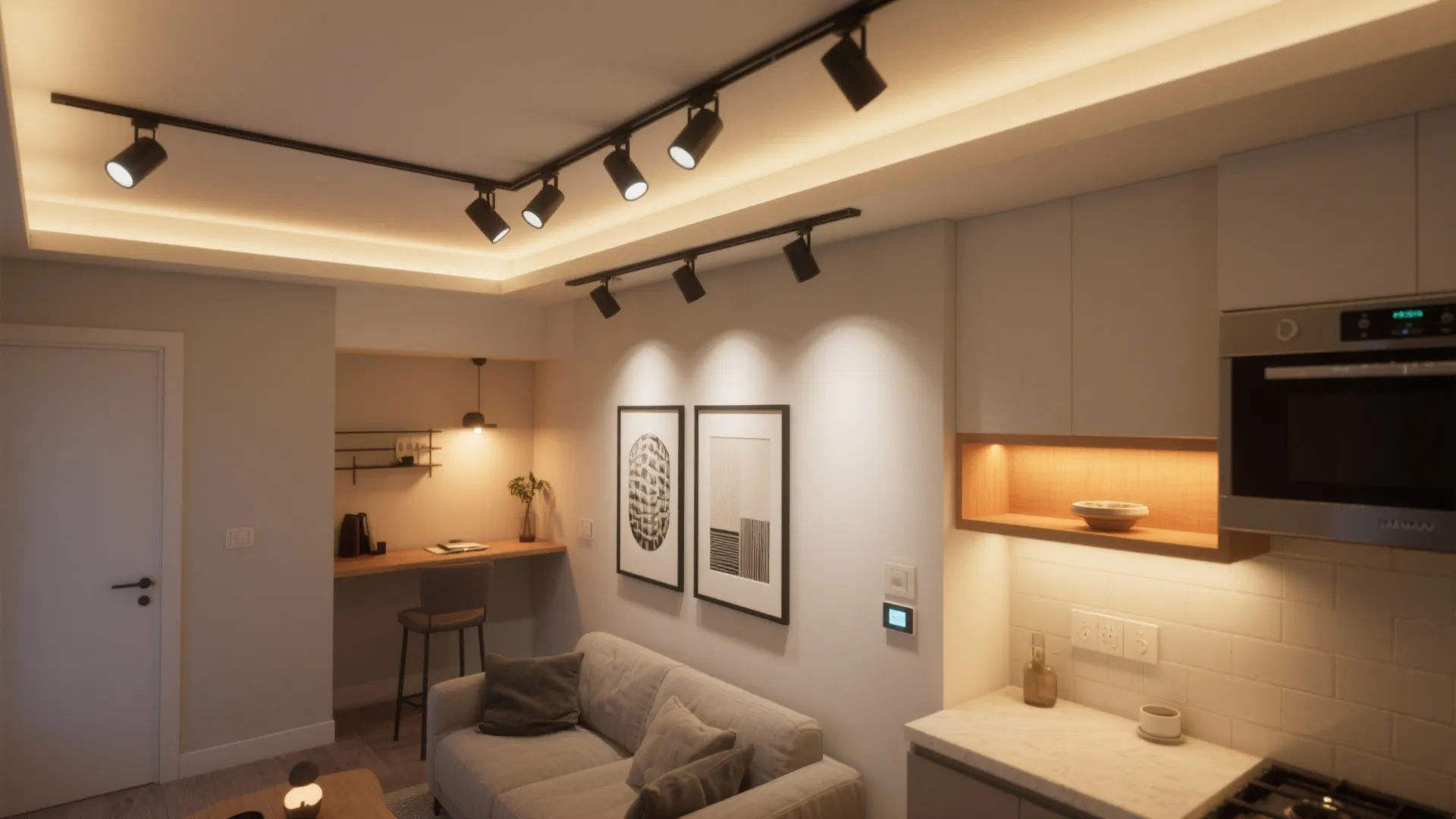 1. Layered lighting with adjustable accents