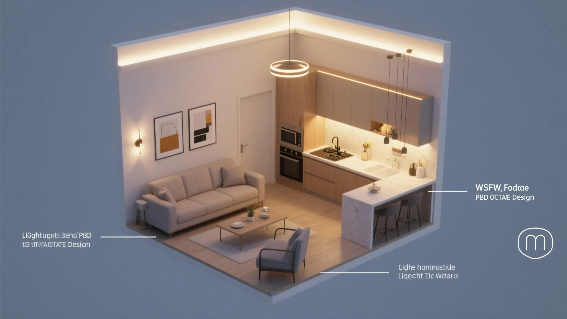 1. Layered lighting to stretch small rooms