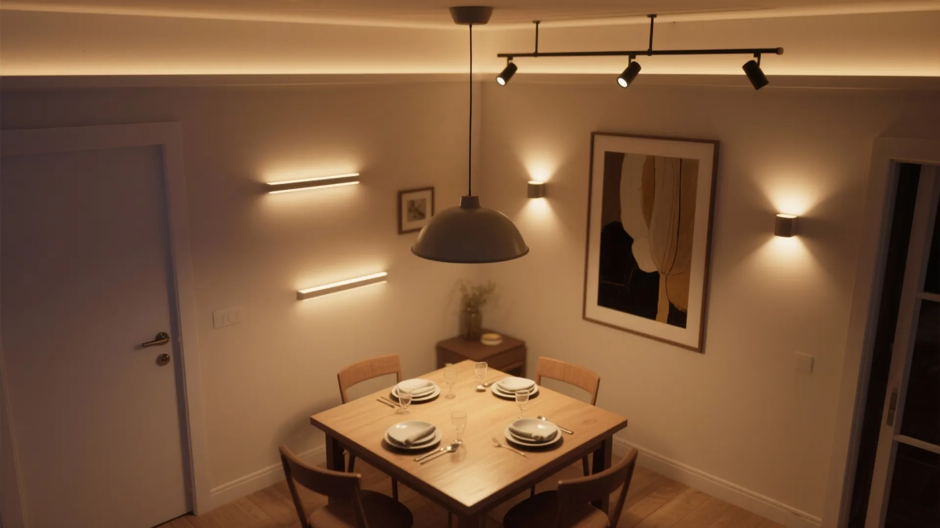 5. Layered lighting with track or small recessed spots
