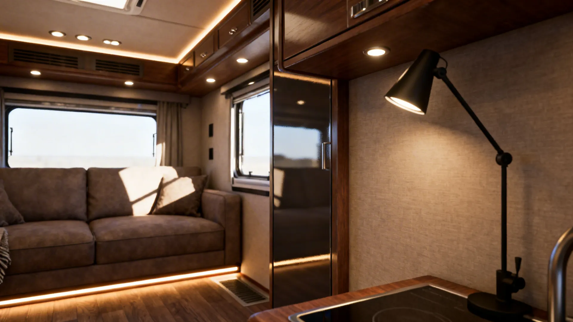 3. Layered lighting and reflective accents