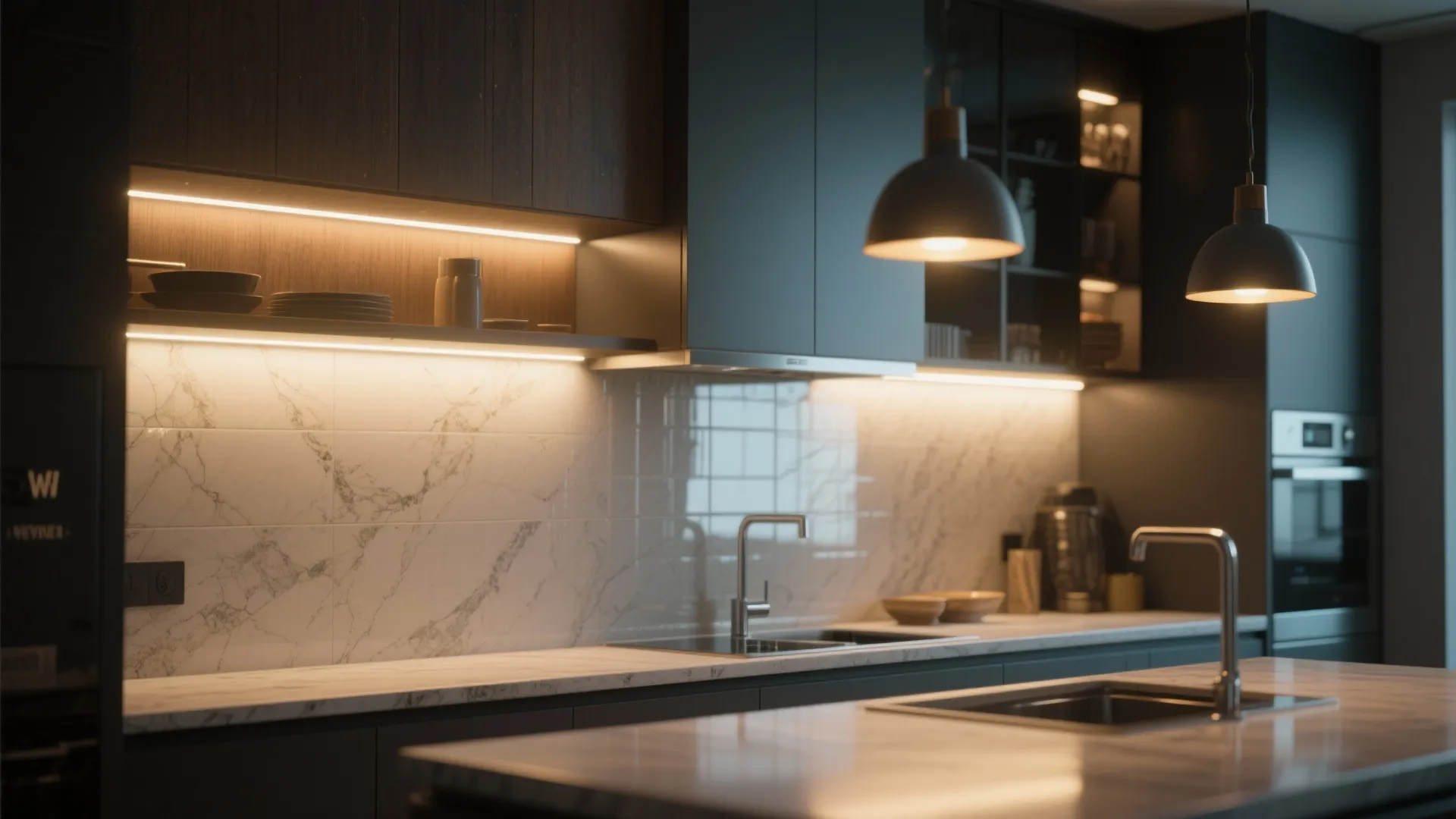 5. Layered lighting and reflective finishes