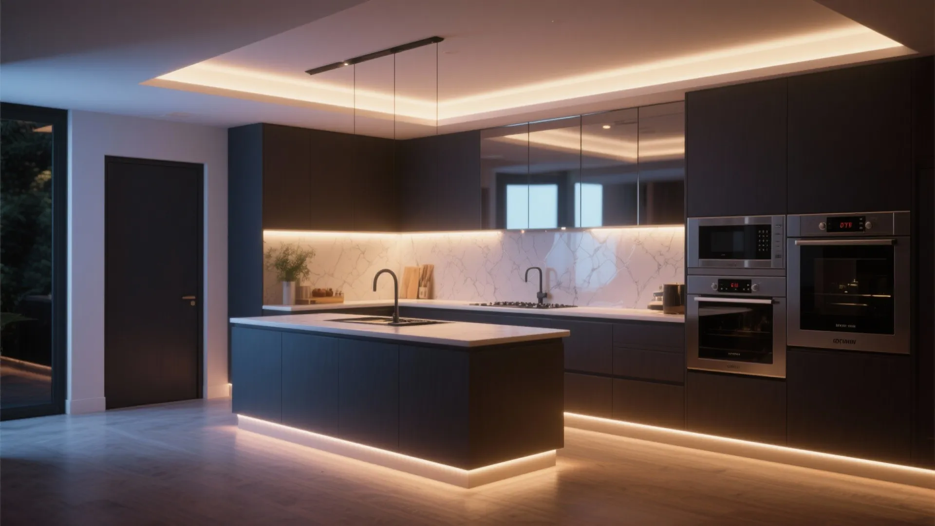 5. Layered lighting and reflective accents