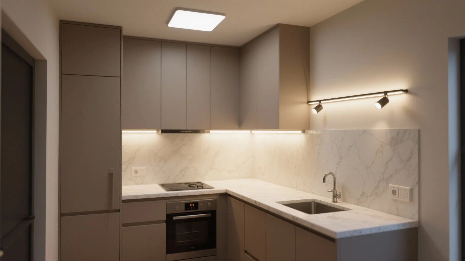 Layered lighting that fits tiny kitchens
