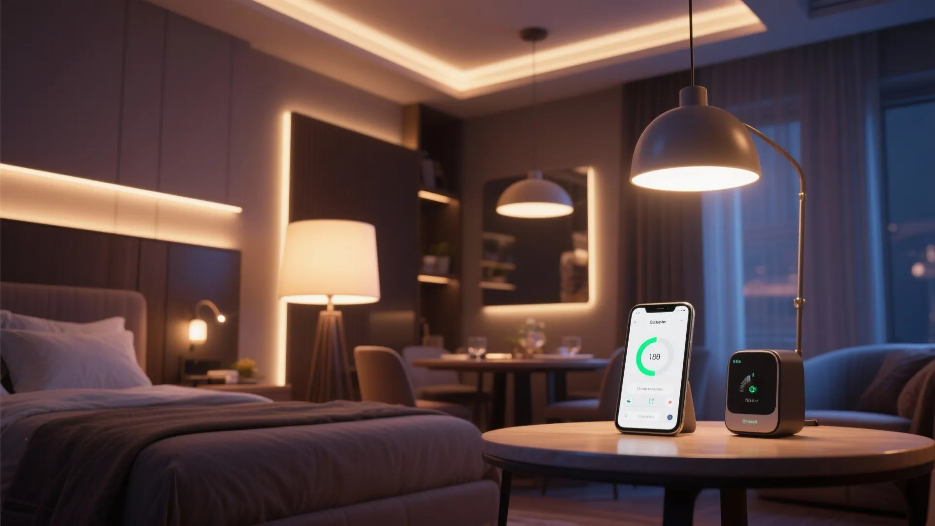 5. Layered lighting and smart tech for ambience