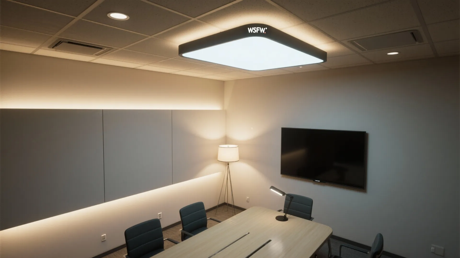 Layered lighting: ceiling + wall wash + table task