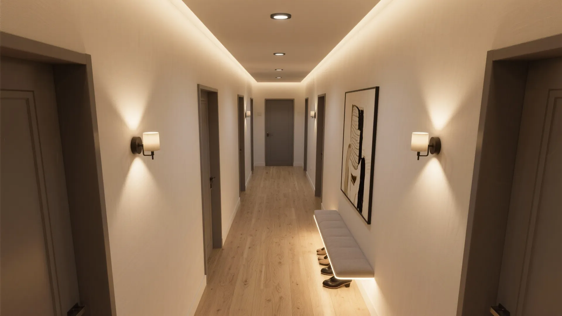 Layered Lighting: Sconces, Low-Glare Downlights, and Floor Glow