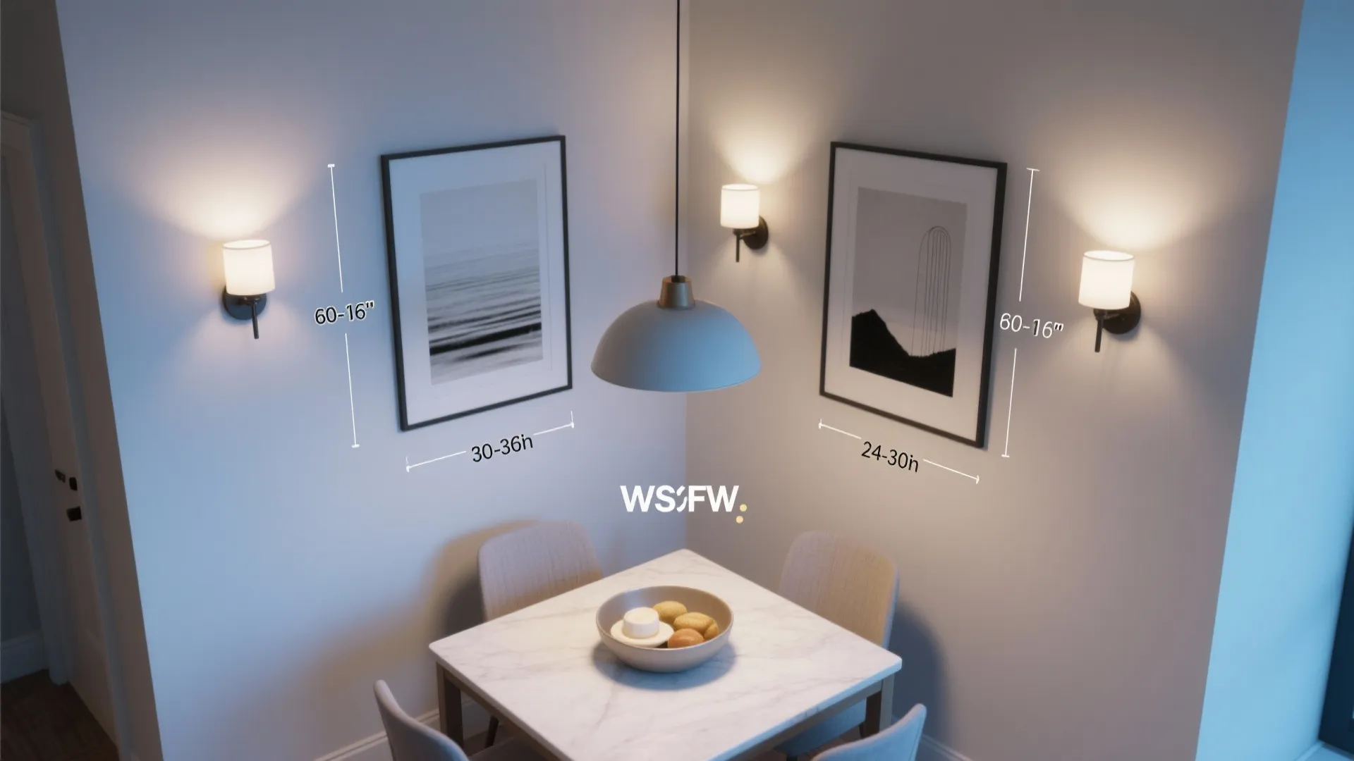 Layered lighting: pendant + wall sconce teamwork