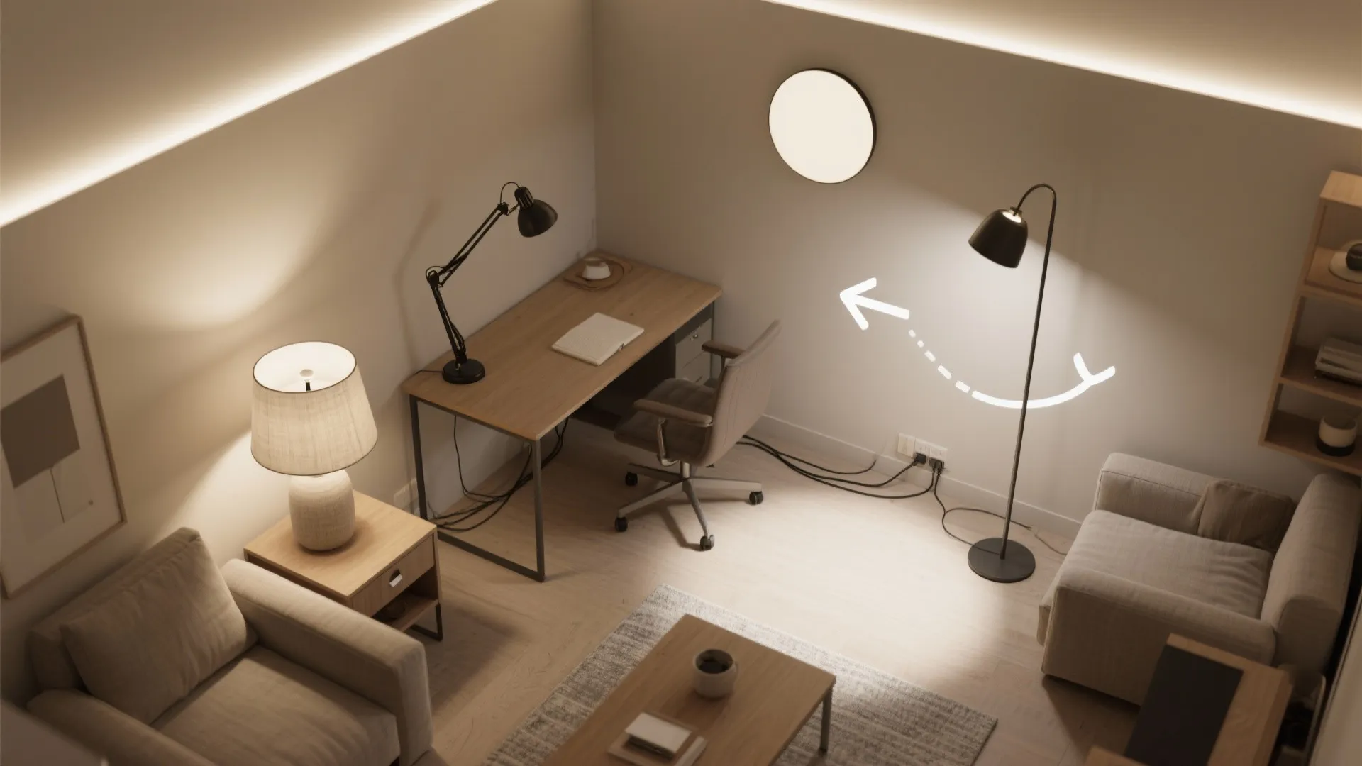 Articulated task lamp for layered lighting