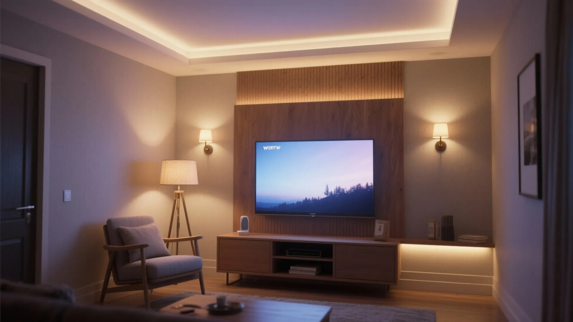 Layered lighting: cove, sconces, and task lamps