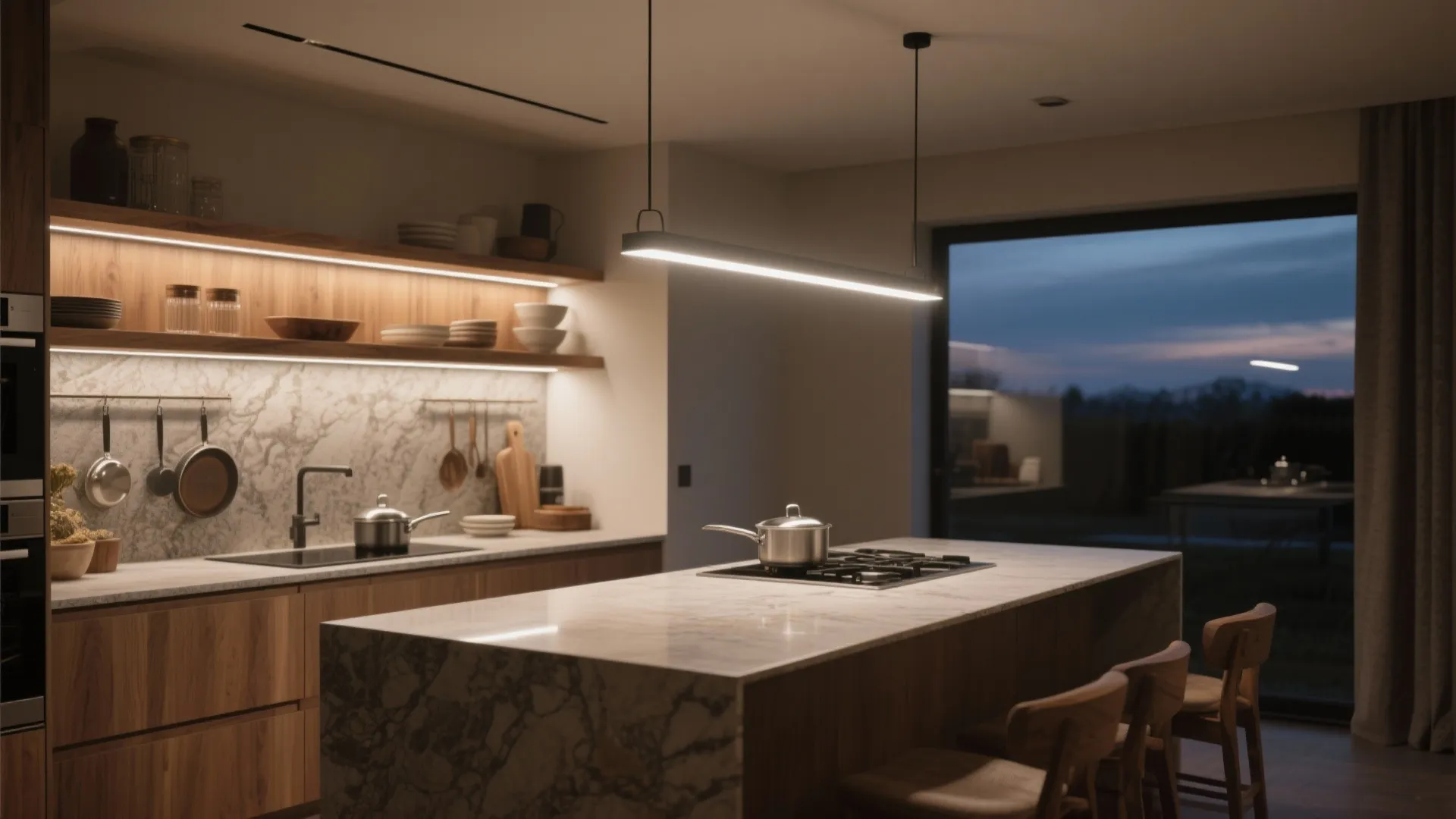 Understated lighting layers for chef-level mood