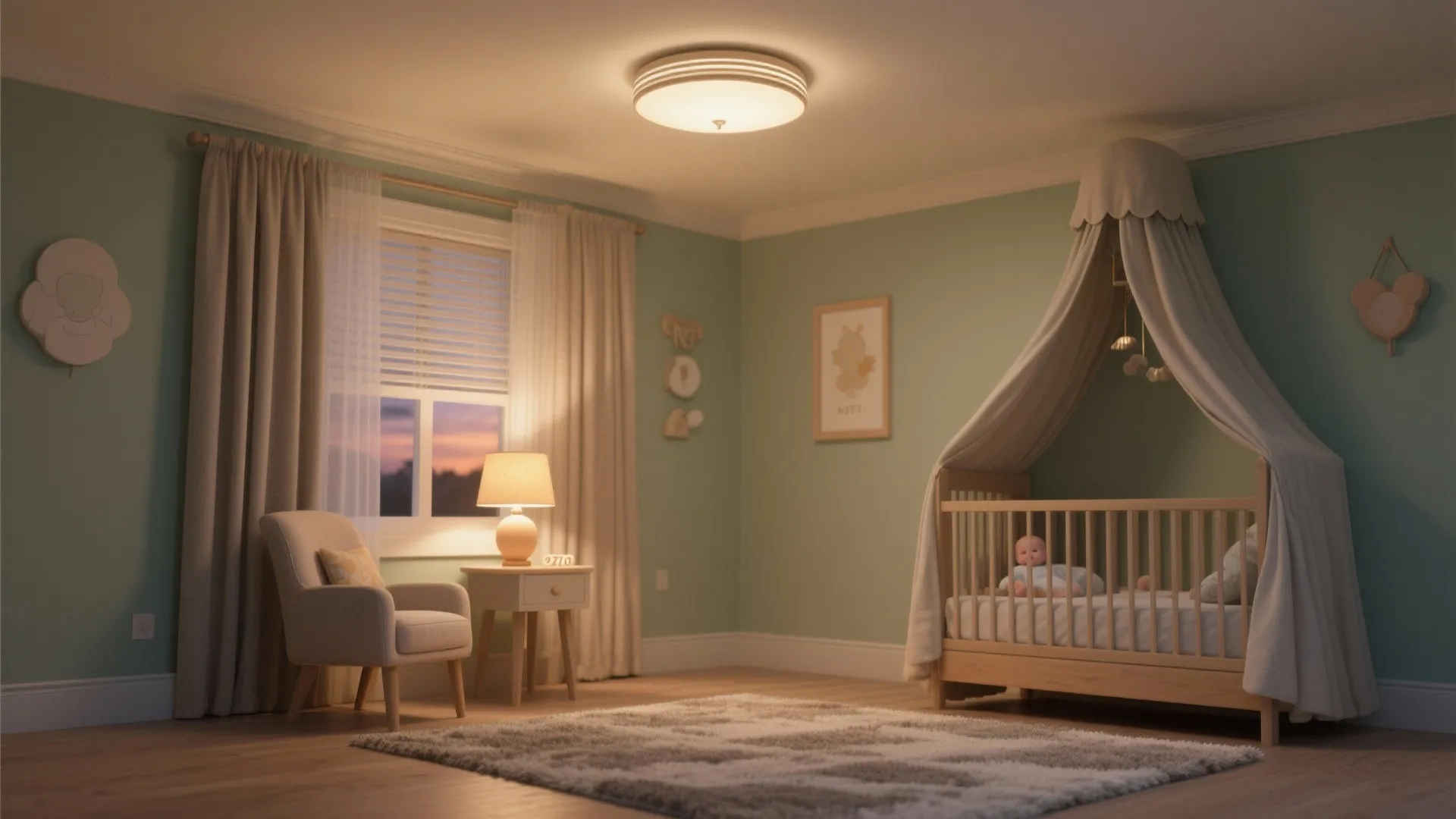 3) Soft, layered lighting: dimmable ambient + warm task + blackout