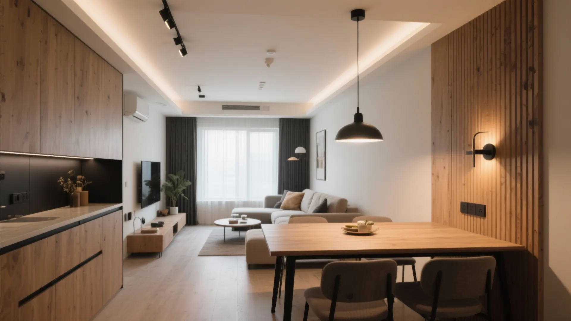 Layered lighting: ambient, task, and accent for balance