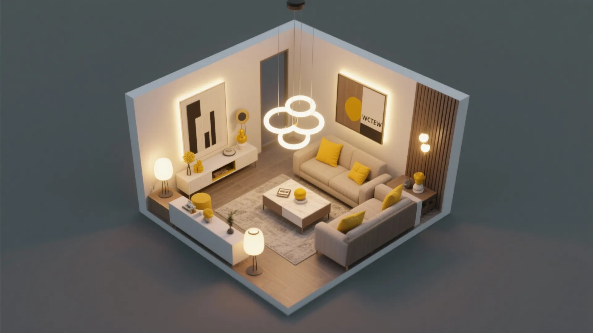 10. Layered Lighting with Yellow Accents