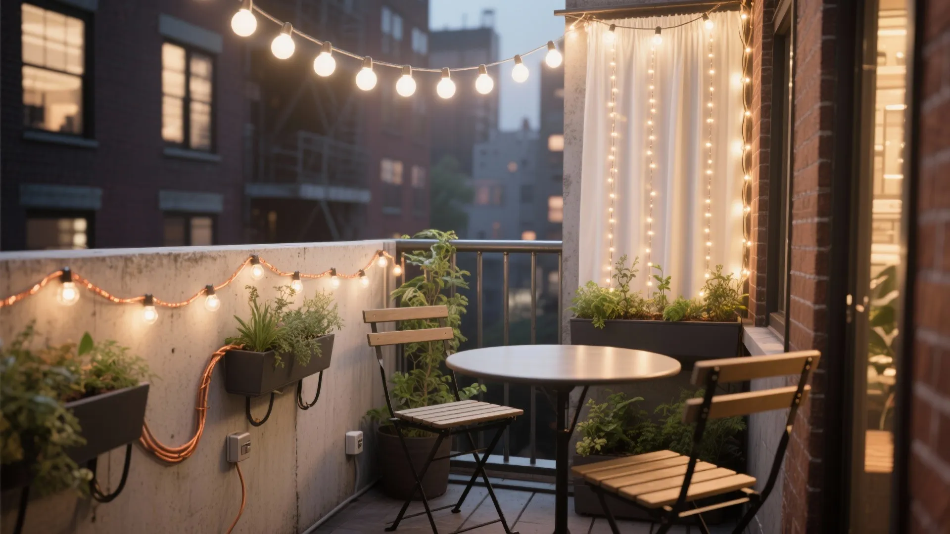 Layered Curtain Lights + Overhead Festoon