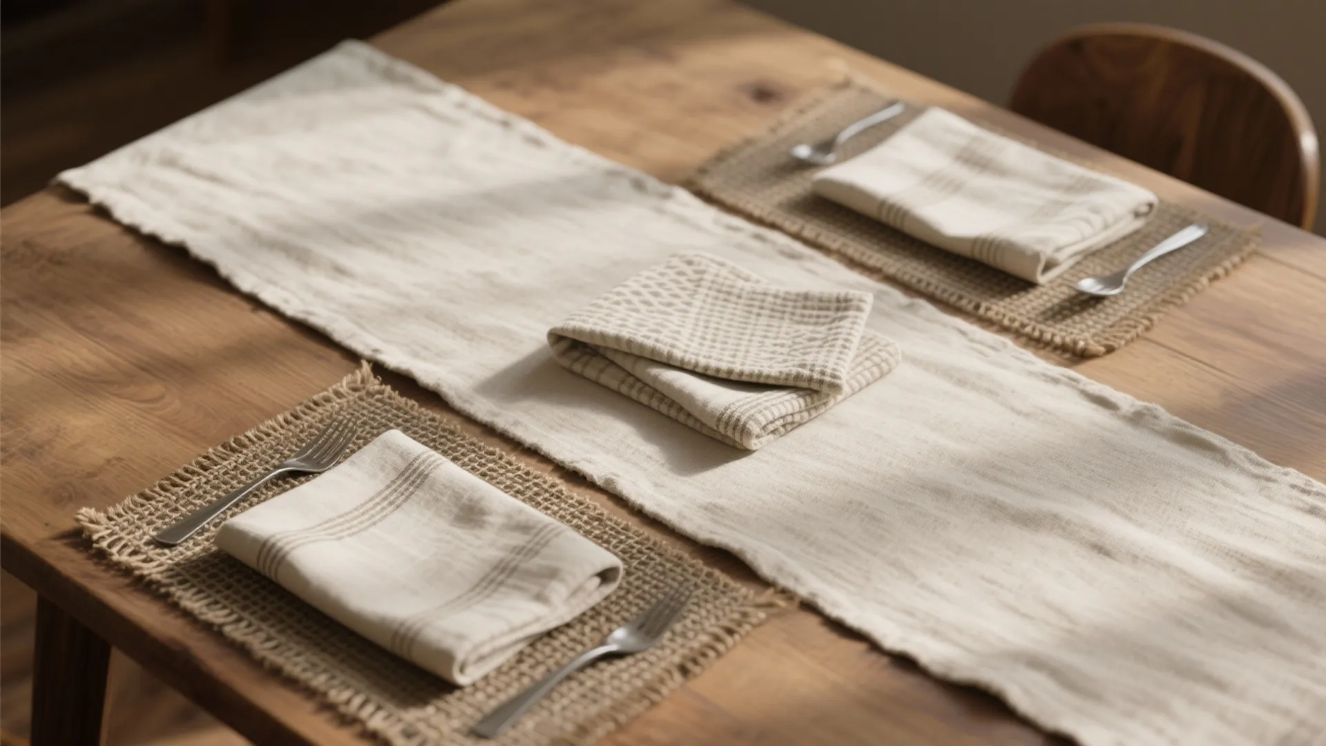 Layered table linens for texture and warmth