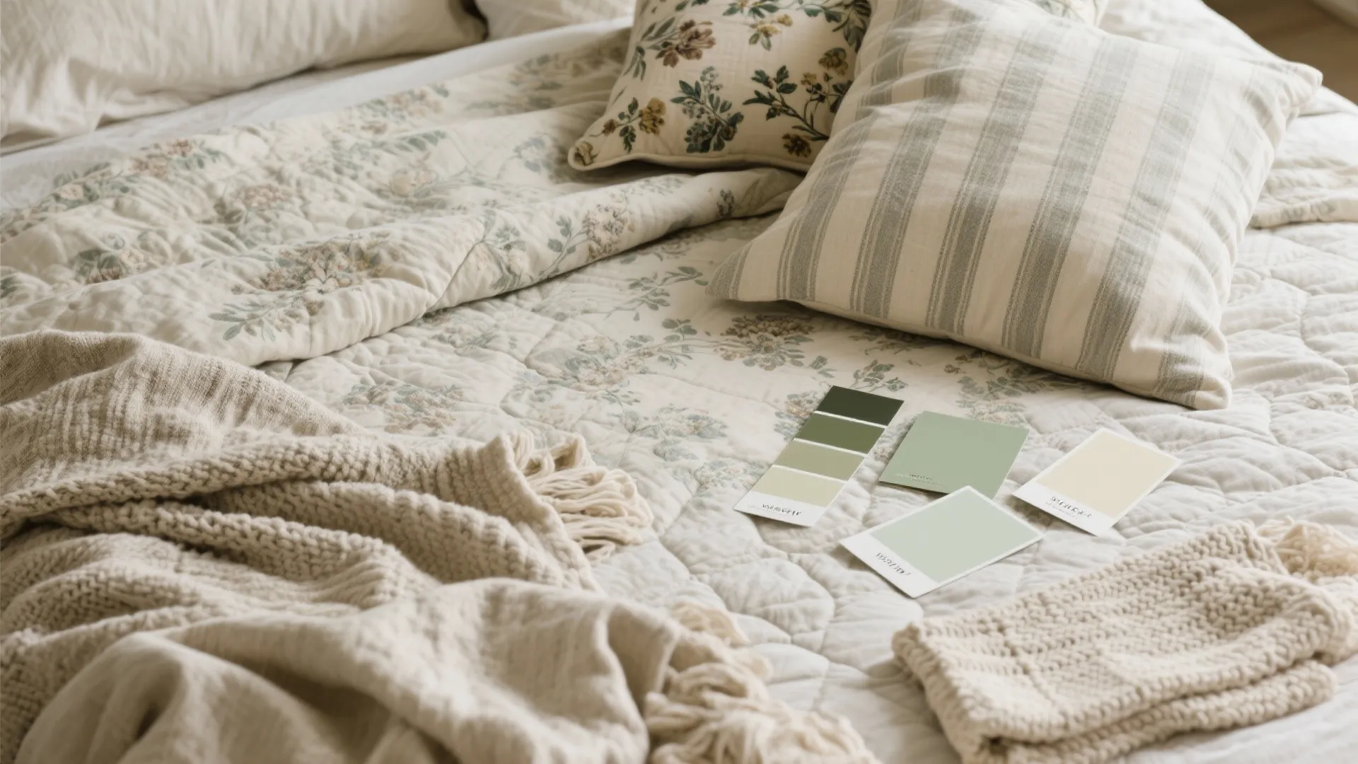2. Soft, Layered Linens with Patterned Quilts