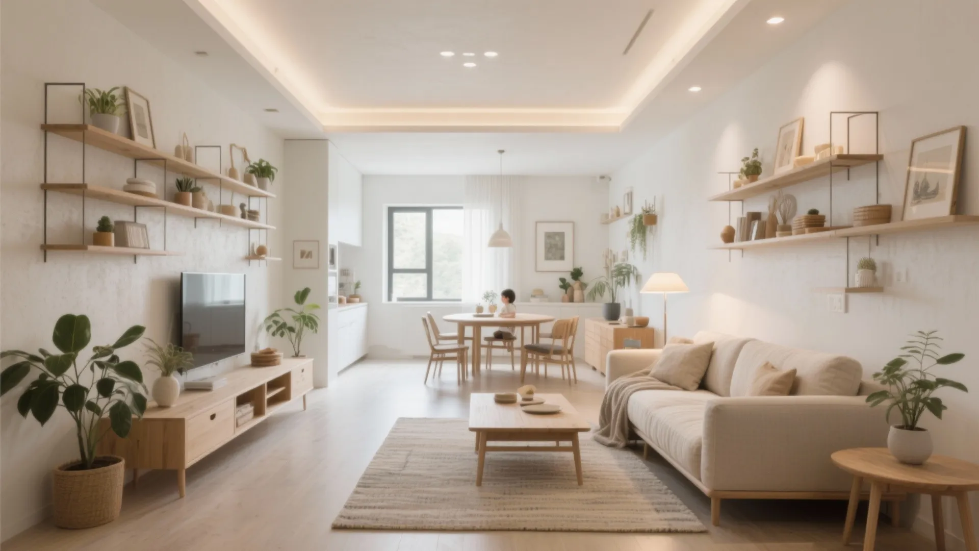 Light, Layered Living-Dining to Stretch Space