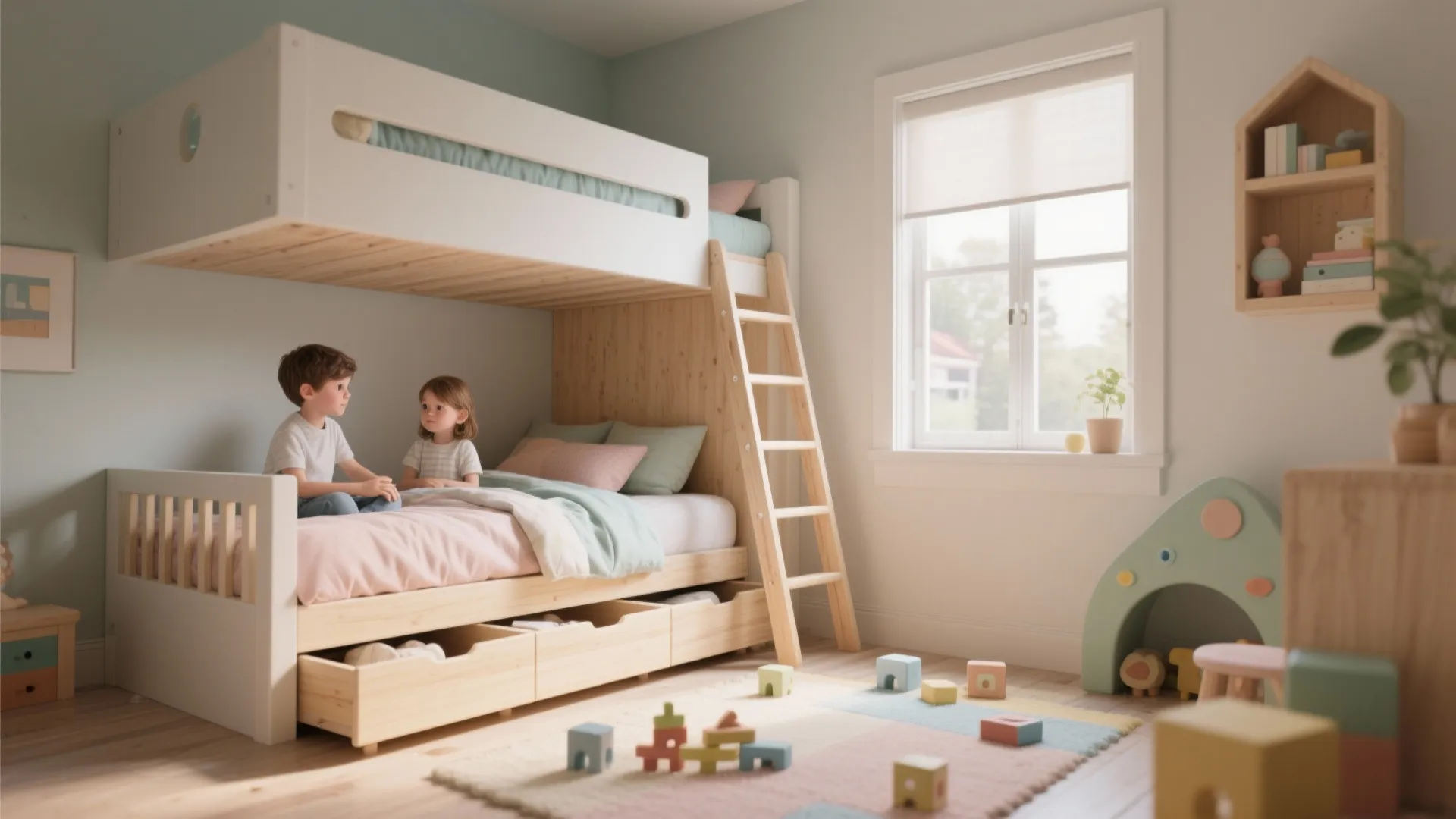 1. Layered sleeping: low loft + daybed combo