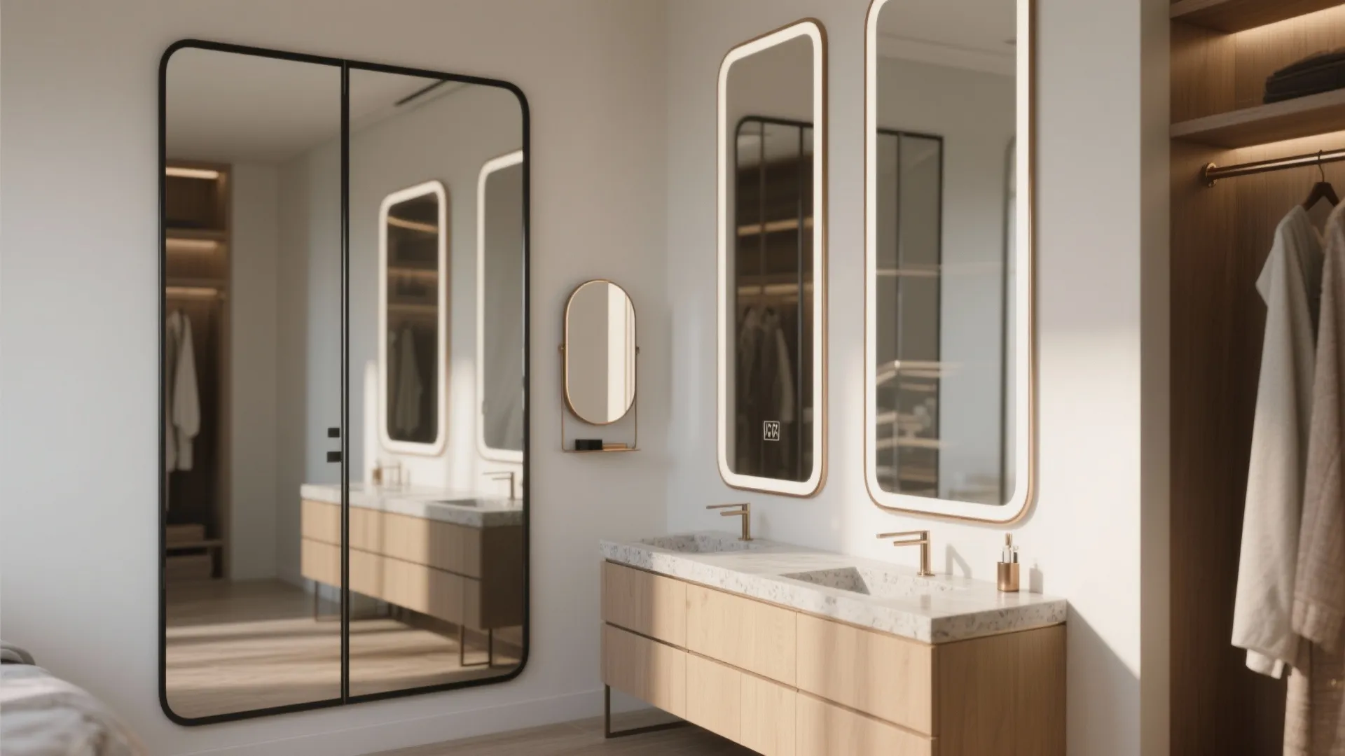 Idea 2: Layered mirrors—one full-length, one tiltable vanity