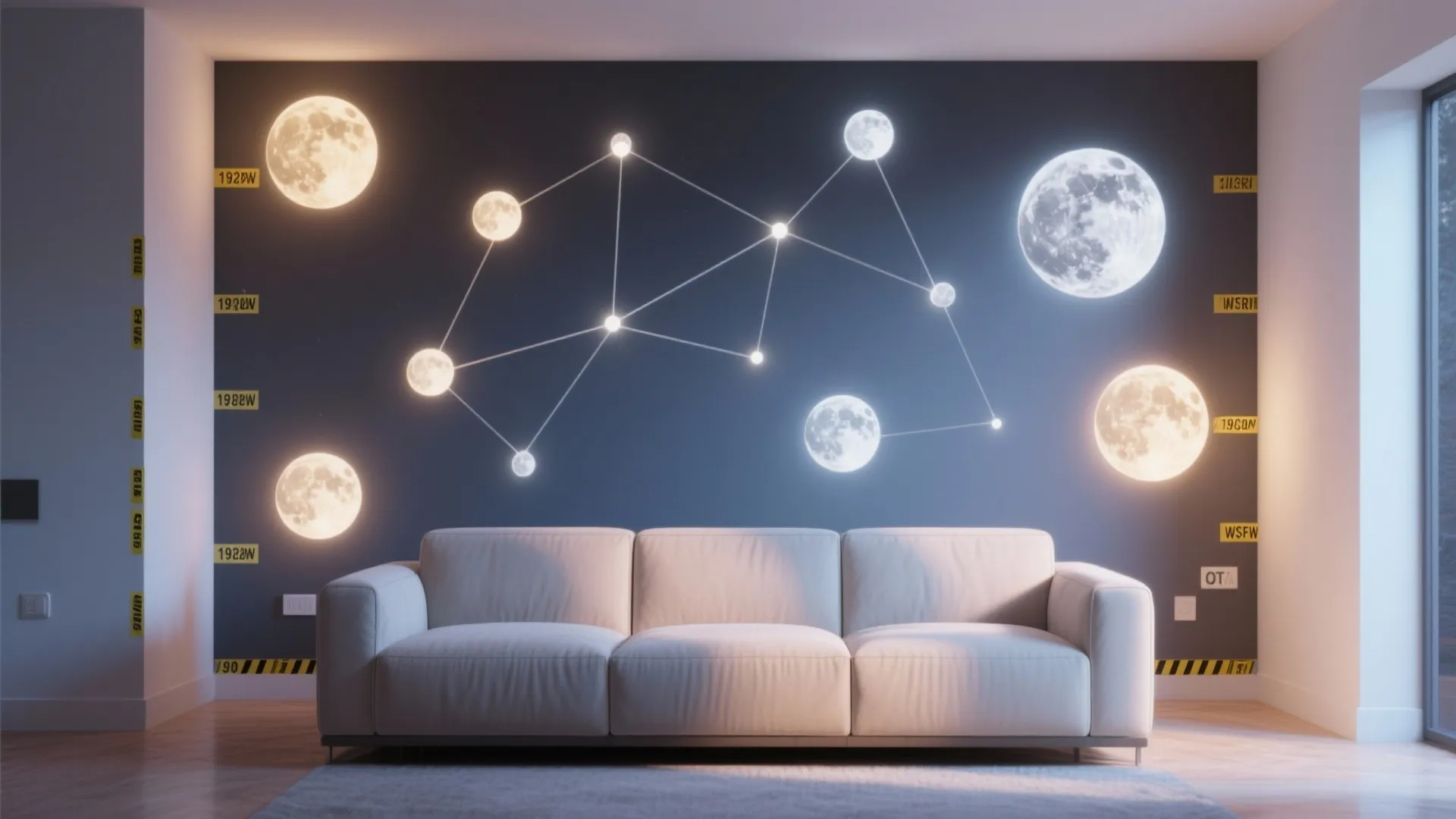 4. Layered Moon Lights for a Feature Wall