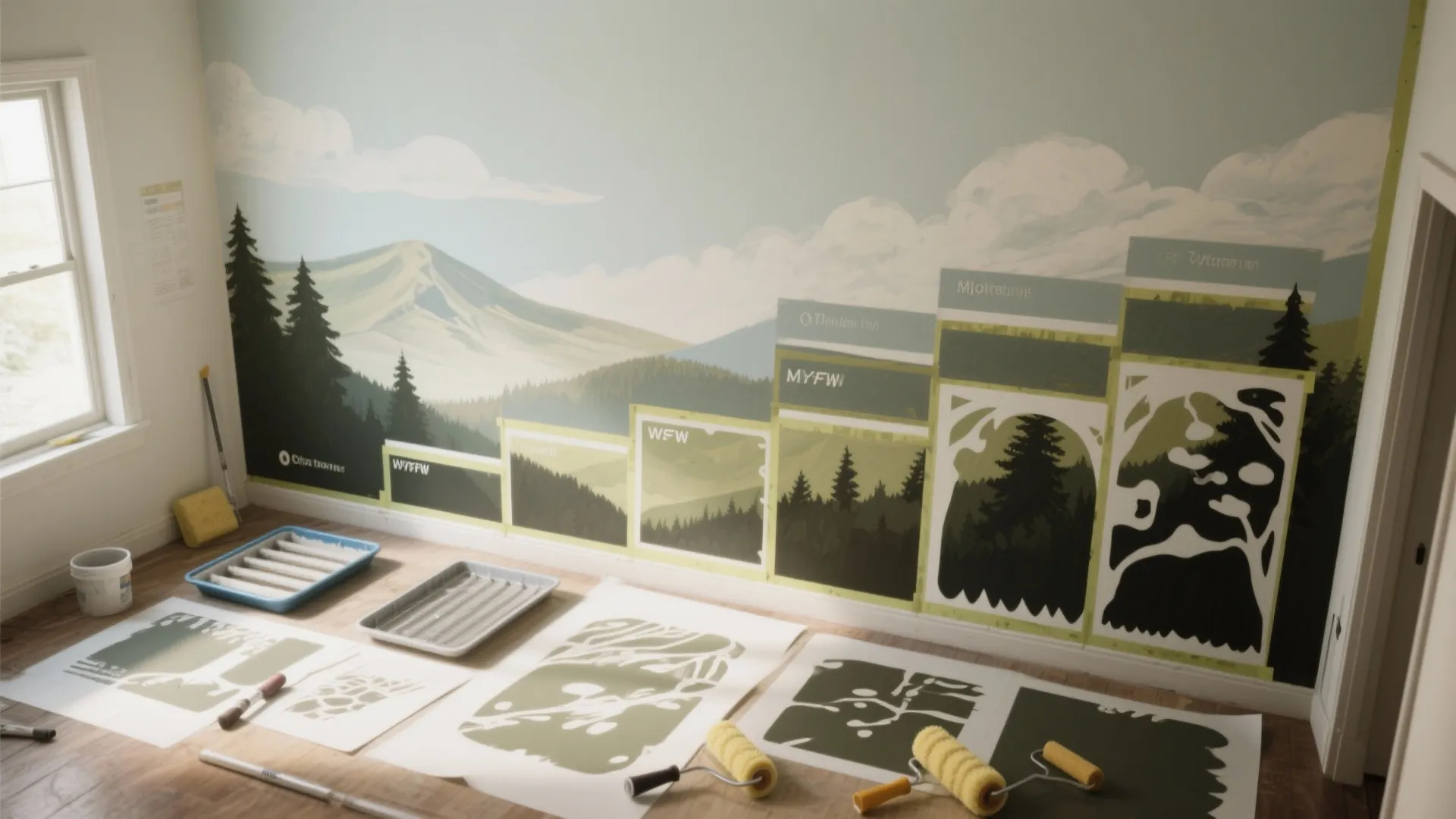 5. Layered mural scenes with multiple stencils