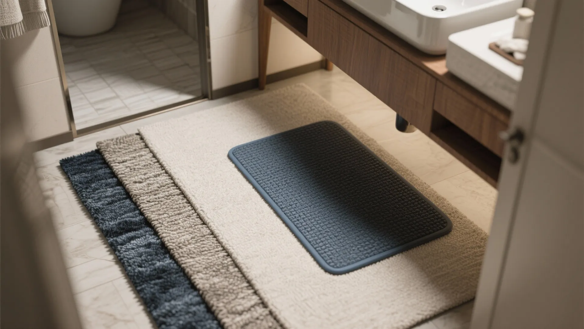 4. Layering small navy mats for texture