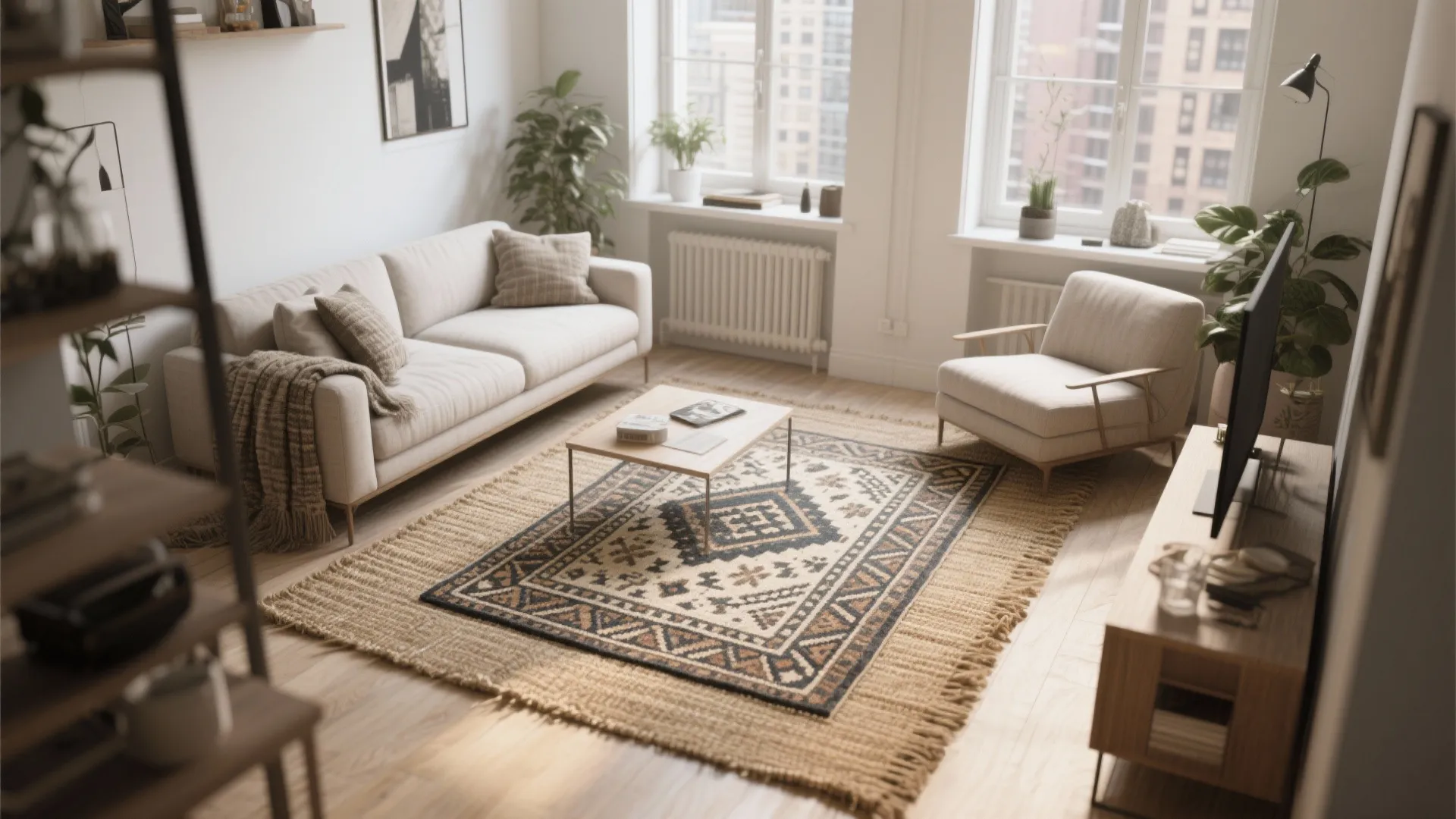 1. Layering Neutral Rugs for Depth