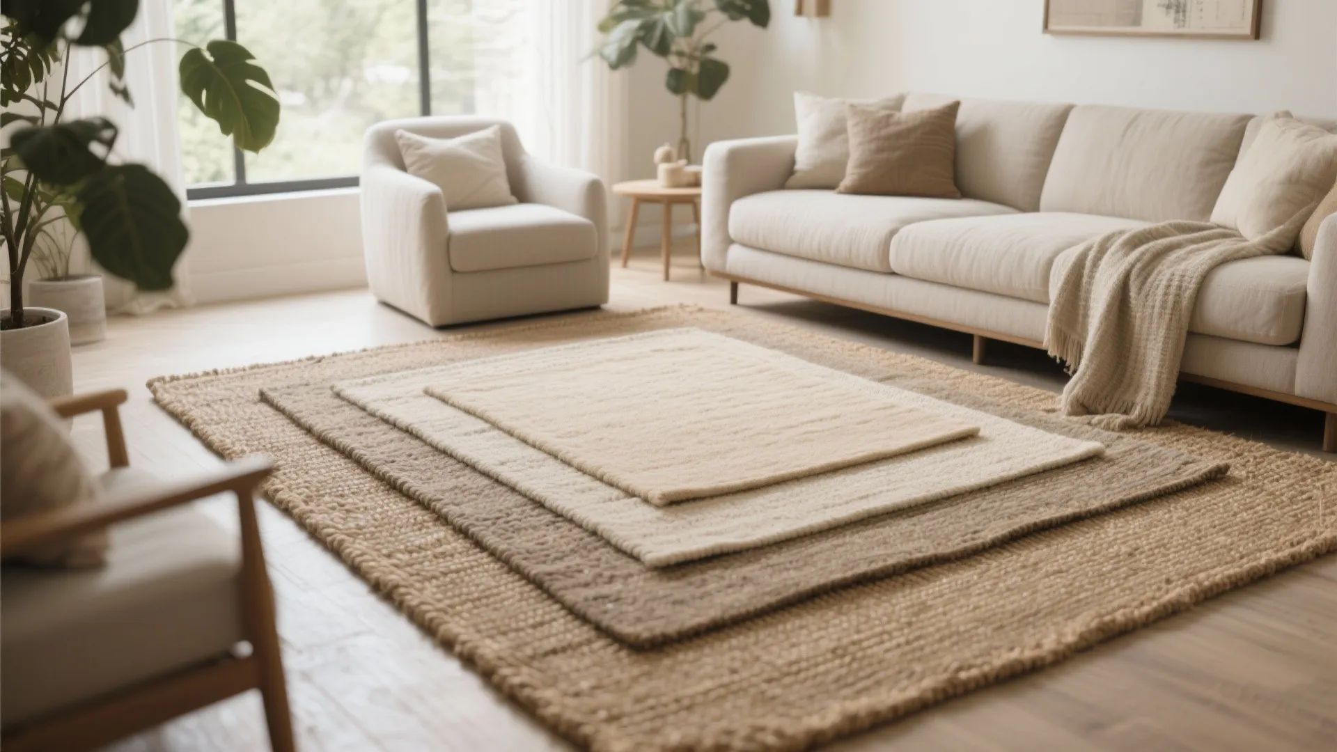 3. Layered Rugs in Neutral Tones