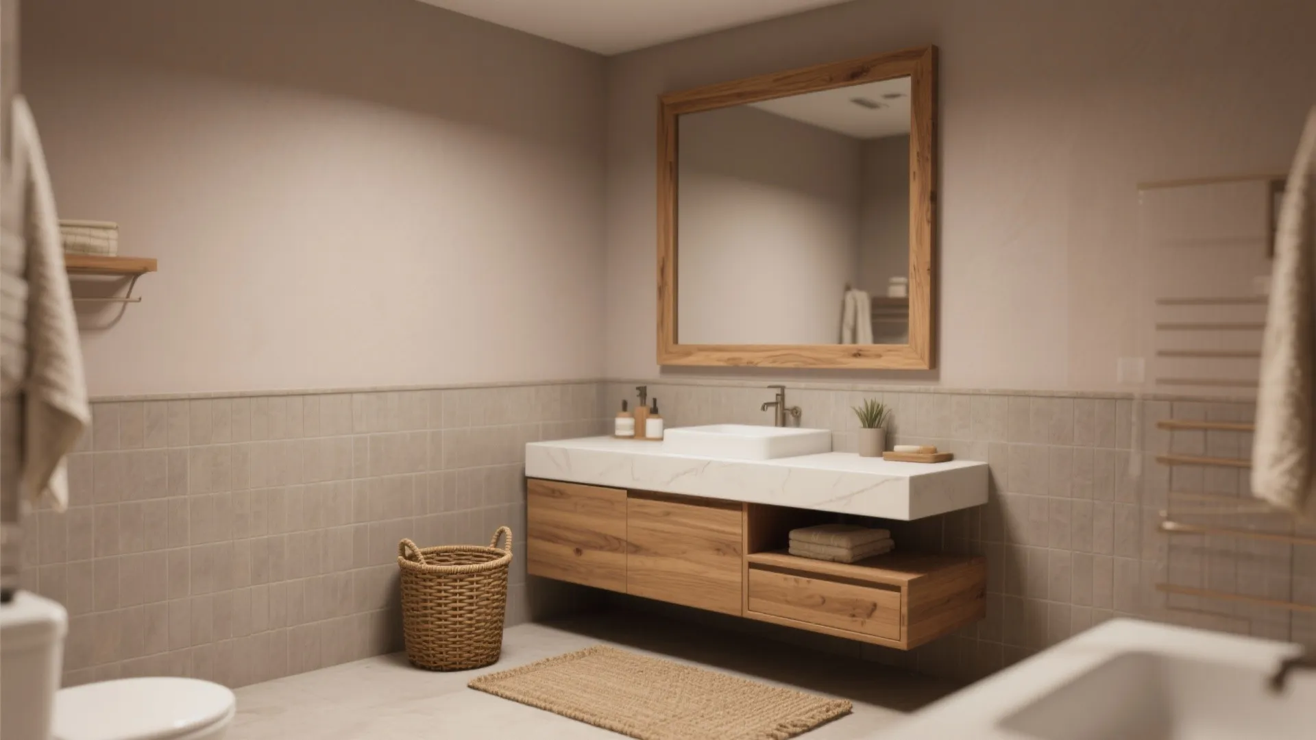 1. Layered Neutrals with Warm Wood