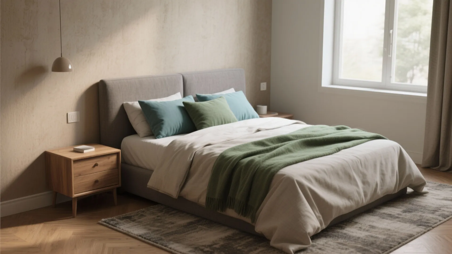 1. Layered Neutrals with Teal and Sage