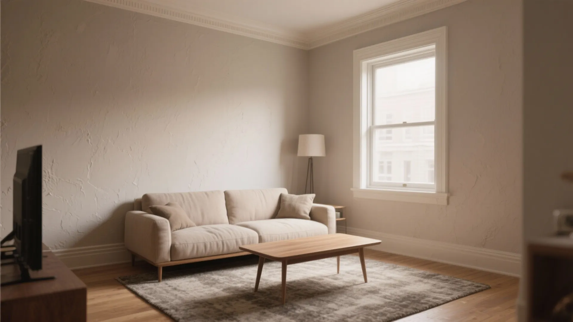 1. Soft layered neutrals to enlarge a tiny living room