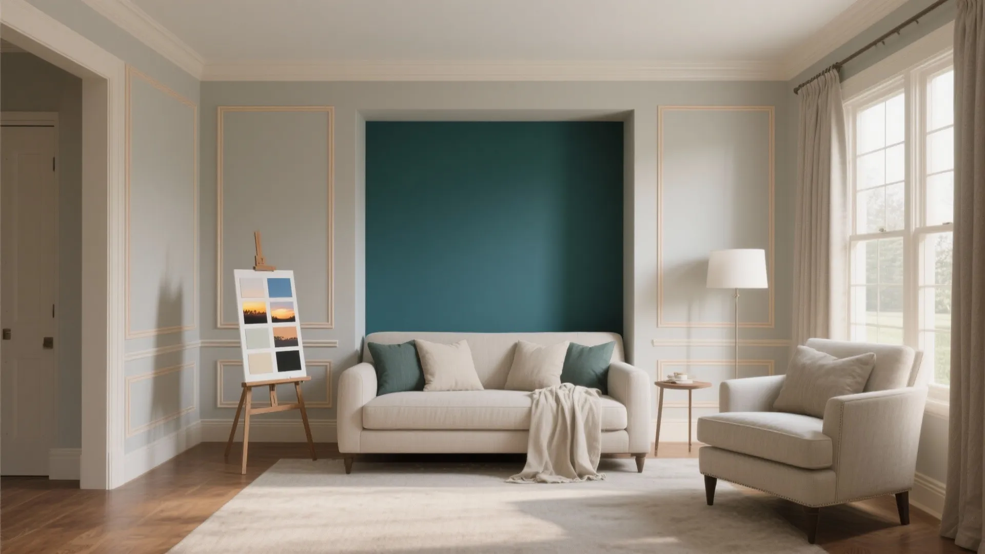 1. Layered neutrals with one bold wall